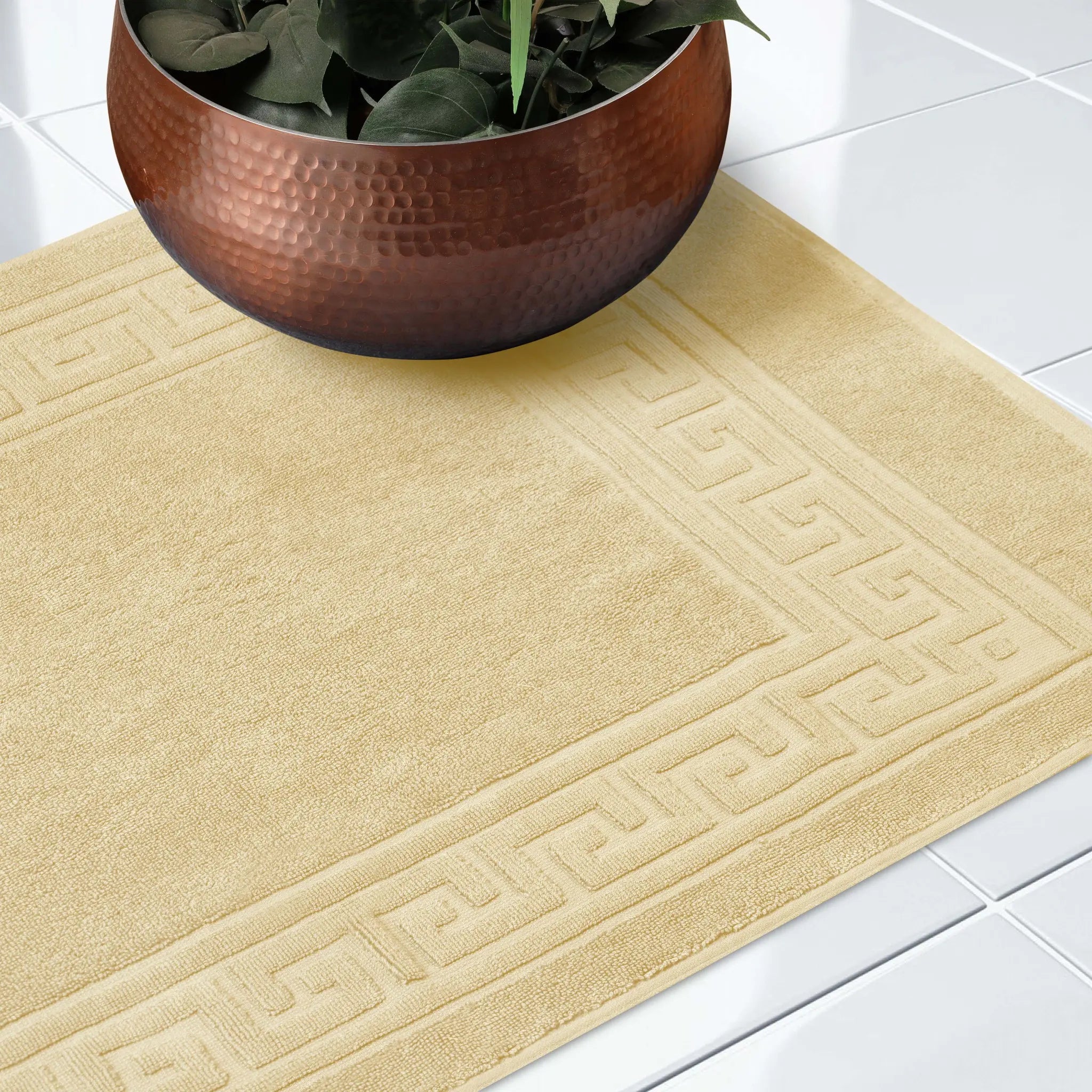 Cotton 2 Piece Greek Key Border Super Absorbent Bath Mat Set