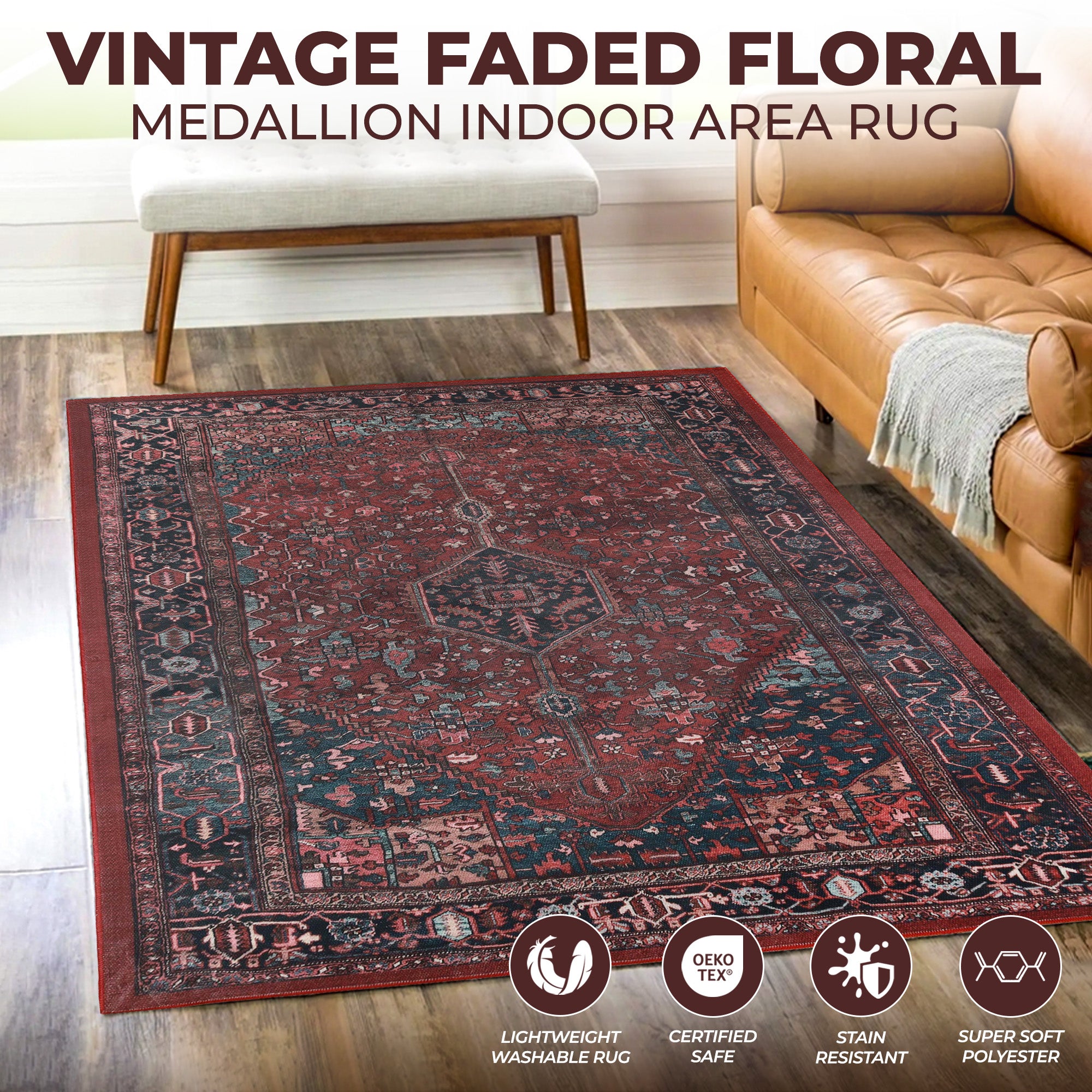 Cardinal Vintage Machine Washable Indoor Area Rug or Runner - Omnigoodsstore