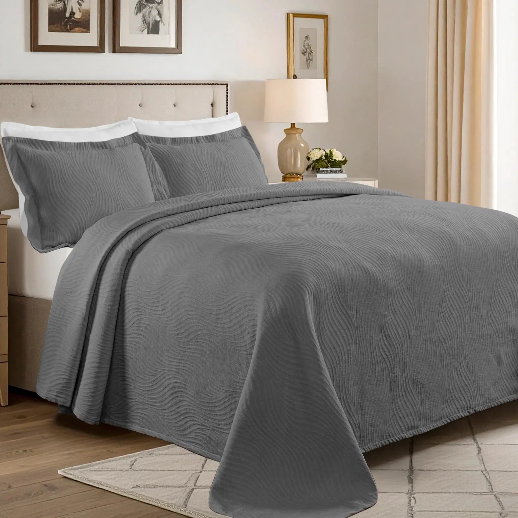 Cascade Cotton Jacquard Matelassé 3-Piece Bedspread Set
