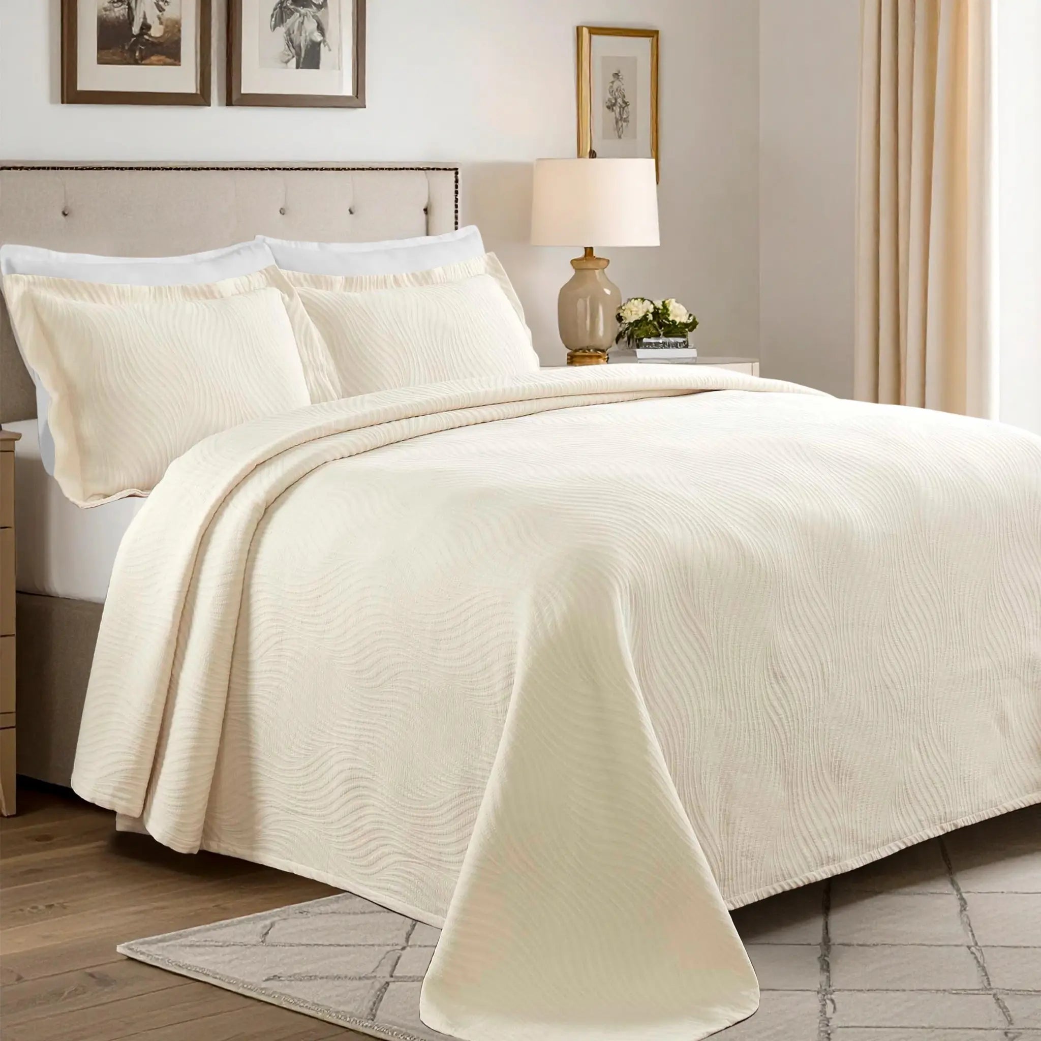 Cascade Cotton Jacquard Matelassé 3-Piece Bedspread Set