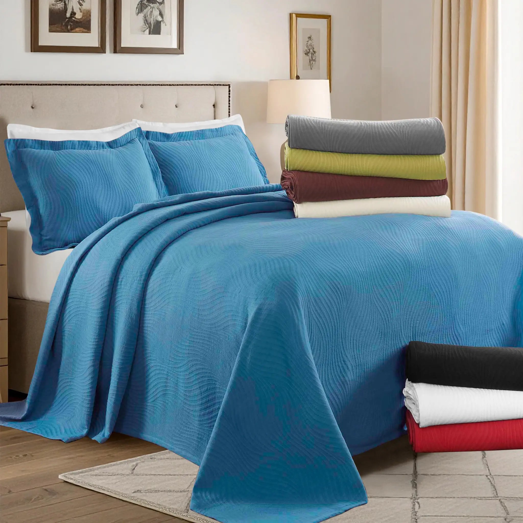 Cascade Cotton Jacquard Matelassé 3-Piece Bedspread Set