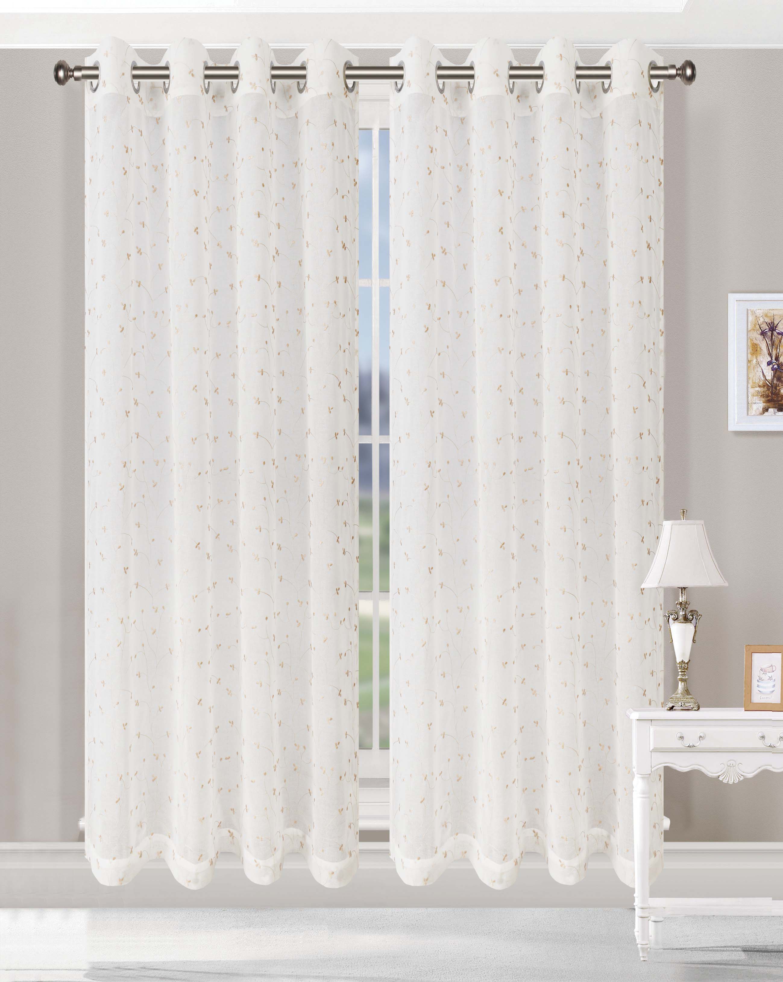 Embroidered Delicate Flower Sheer Grommet Curtain Panel Set - Omnigoodsstore