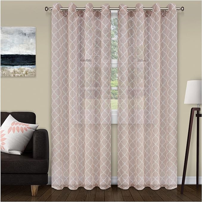 Trellis Sheer Grommet Curtain Panel Set - Omnigoodsstore