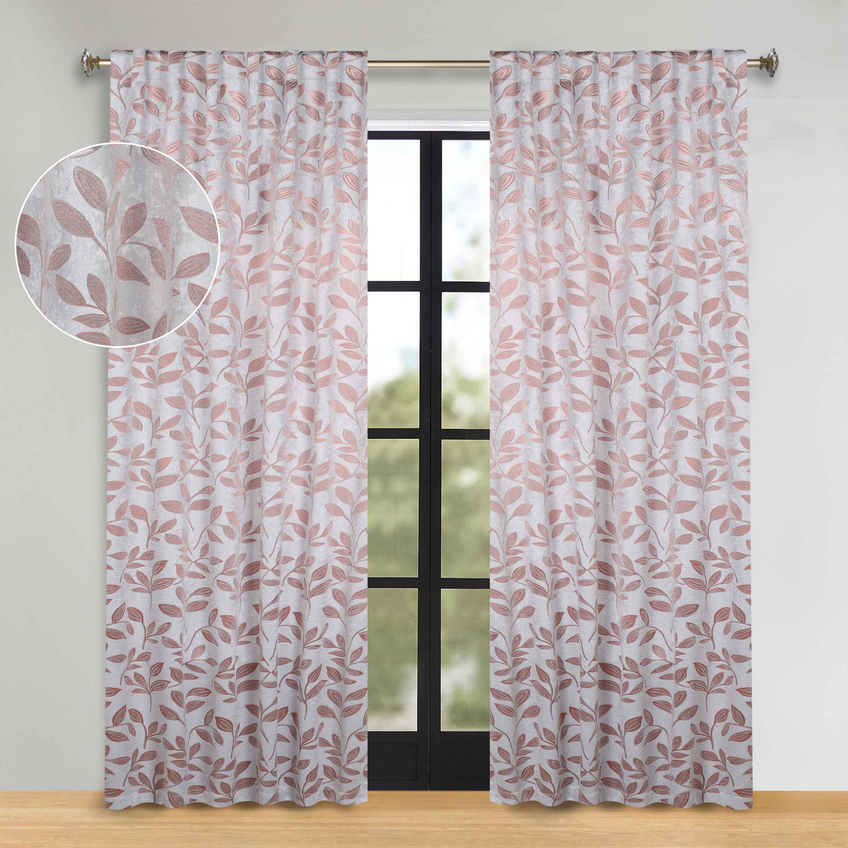 Superior Leaves Room Darkening Back Tab Blackout Curtains Panel Set - Omnigoodsstore