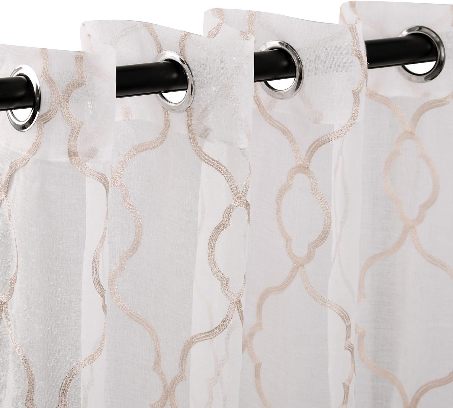 Embroidered Lattice Sheer Grommet Curtain Panel Set - Omnigoodsstore