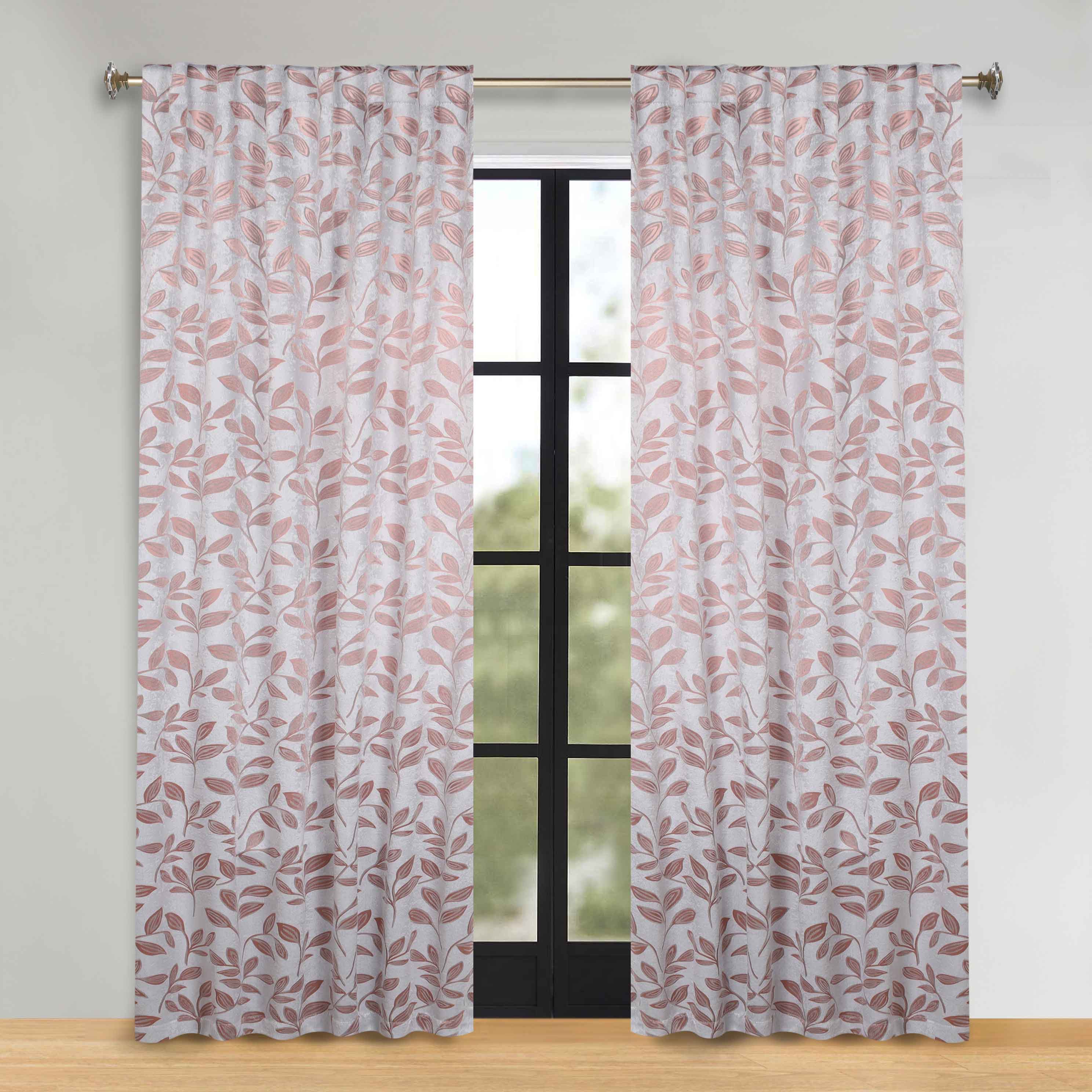 Superior Leaves Room Darkening Back Tab Blackout Curtains Panel Set - Omnigoodsstore