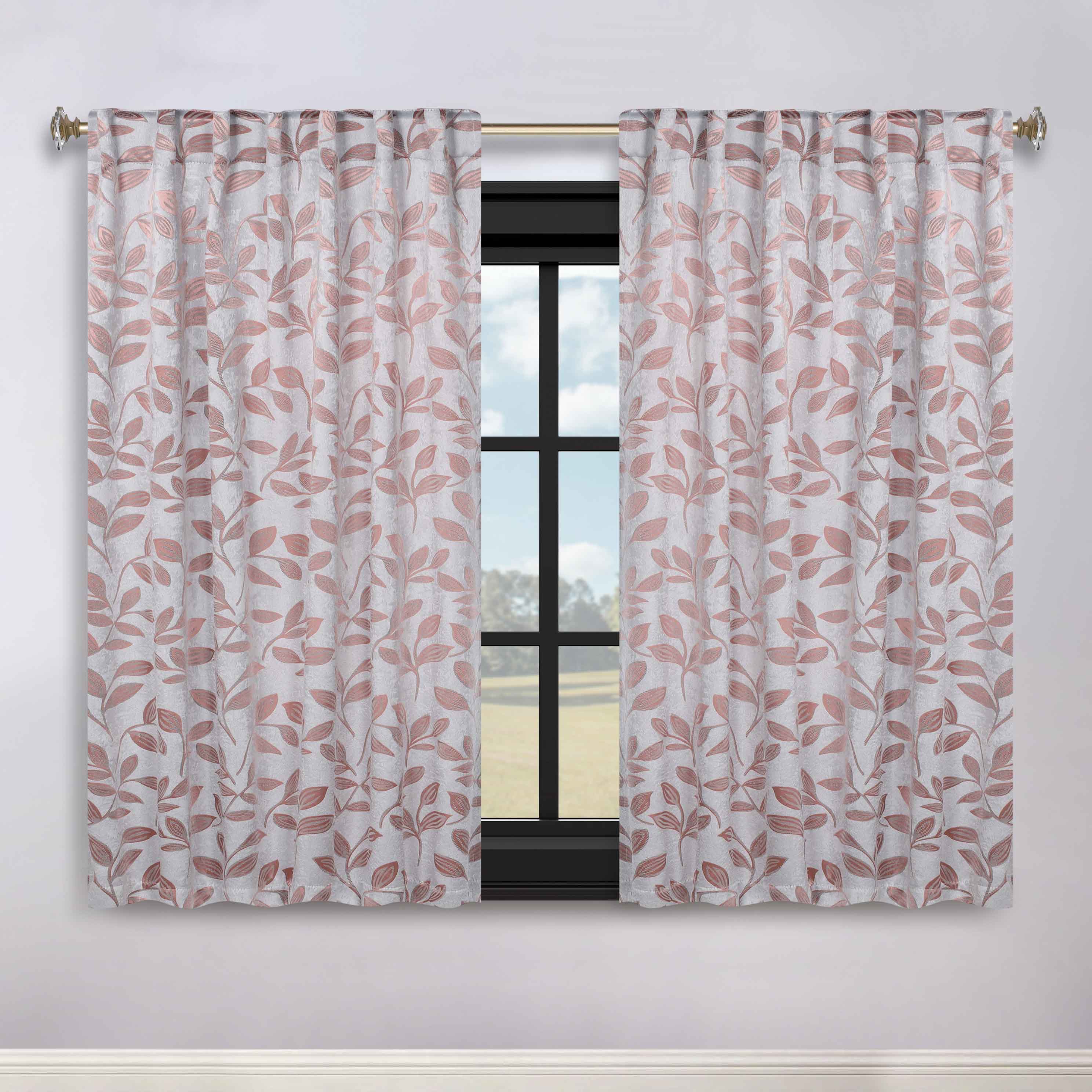 Superior Leaves Room Darkening Back Tab Blackout Curtains Panel Set - Omnigoodsstore