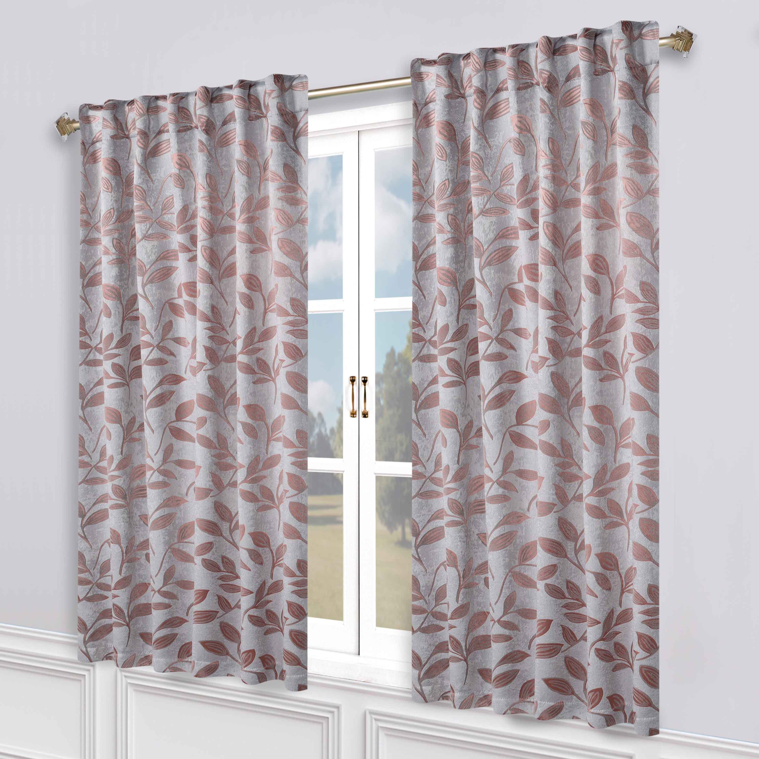 Superior Leaves Room Darkening Back Tab Blackout Curtains Panel Set - Omnigoodsstore