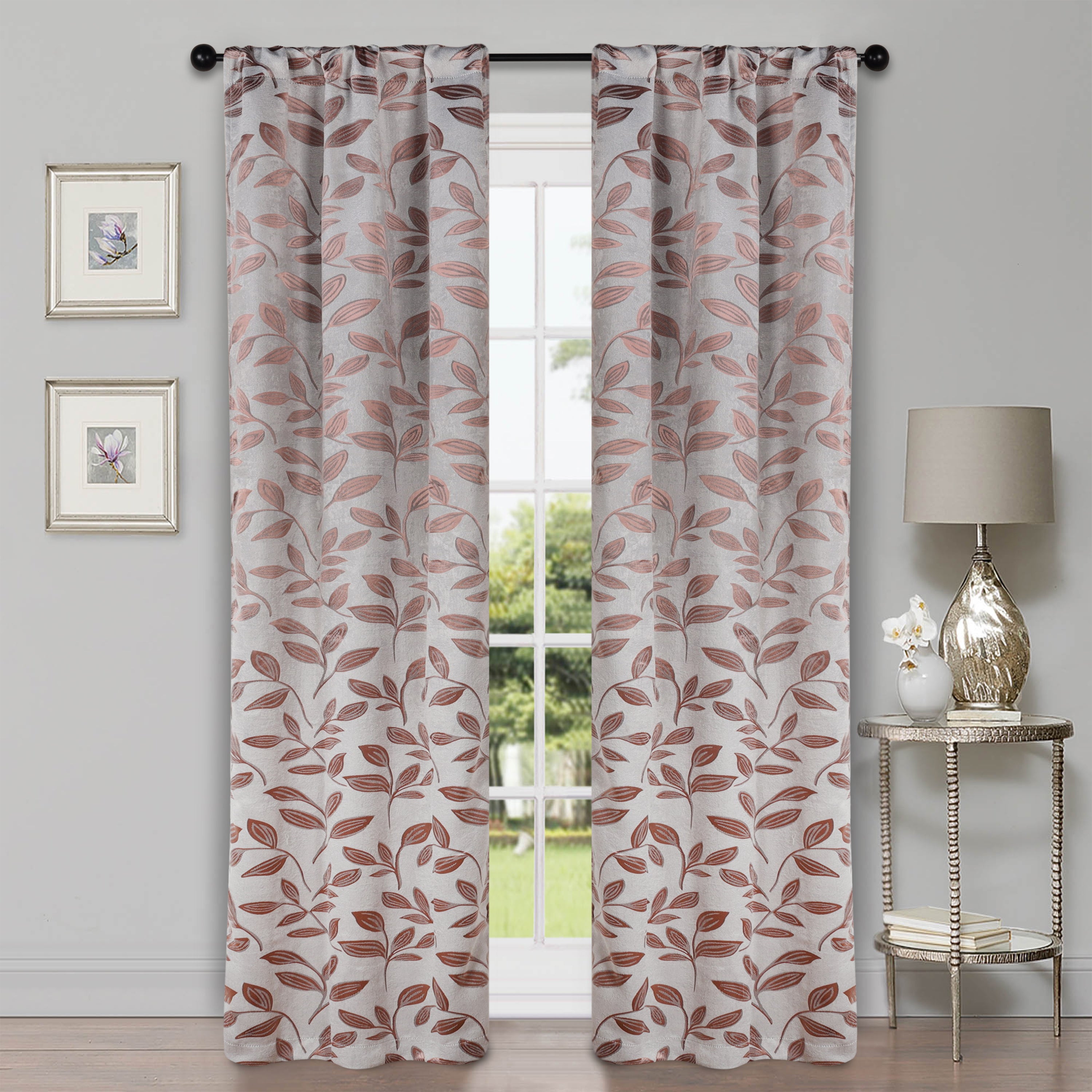 Leaves Machine Washable Room Darkening Blackout Curtains, Set of 2 - Omnigoodsstore