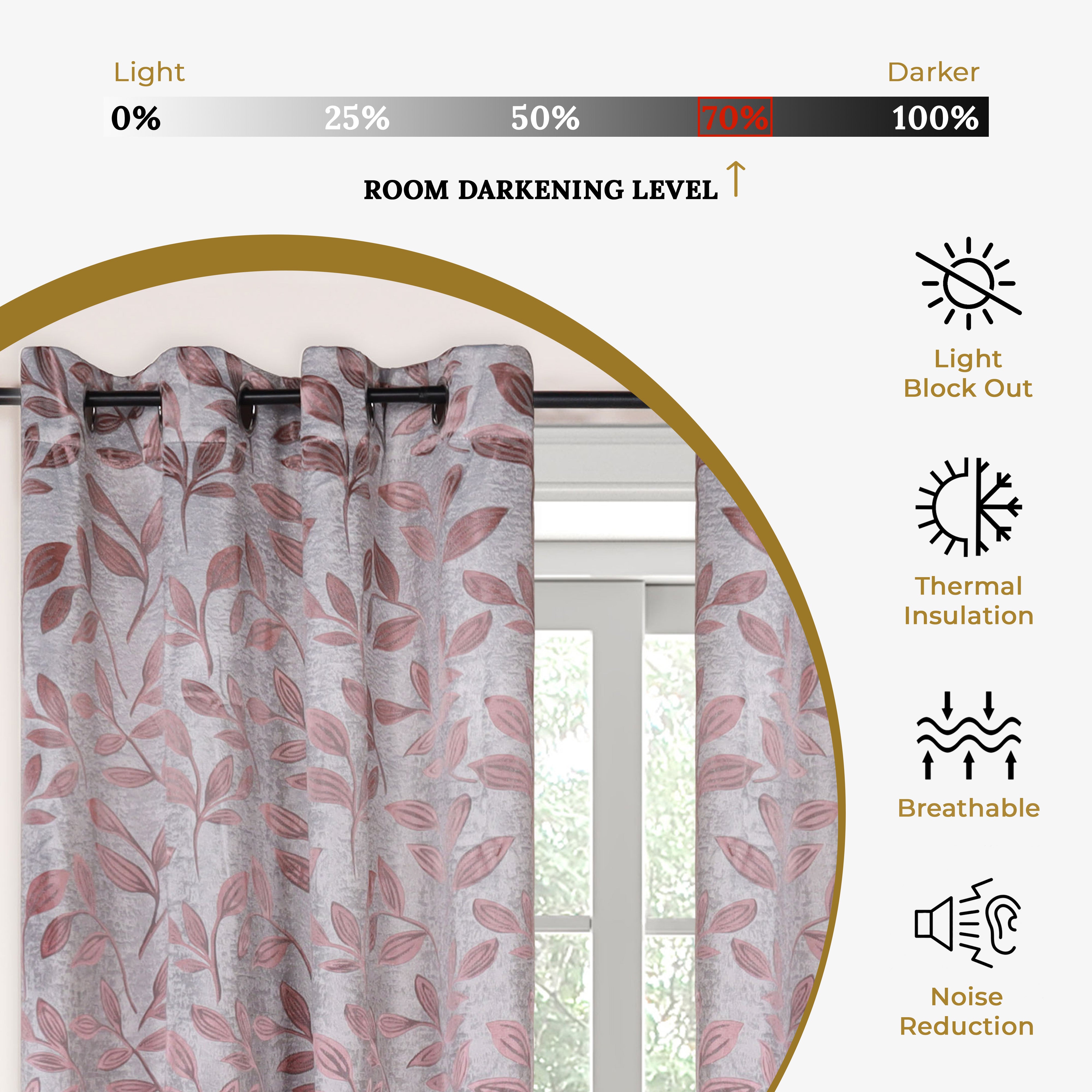 Leaves Machine Washable Room Darkening Blackout Curtains, Set of 2 - Omnigoodsstore