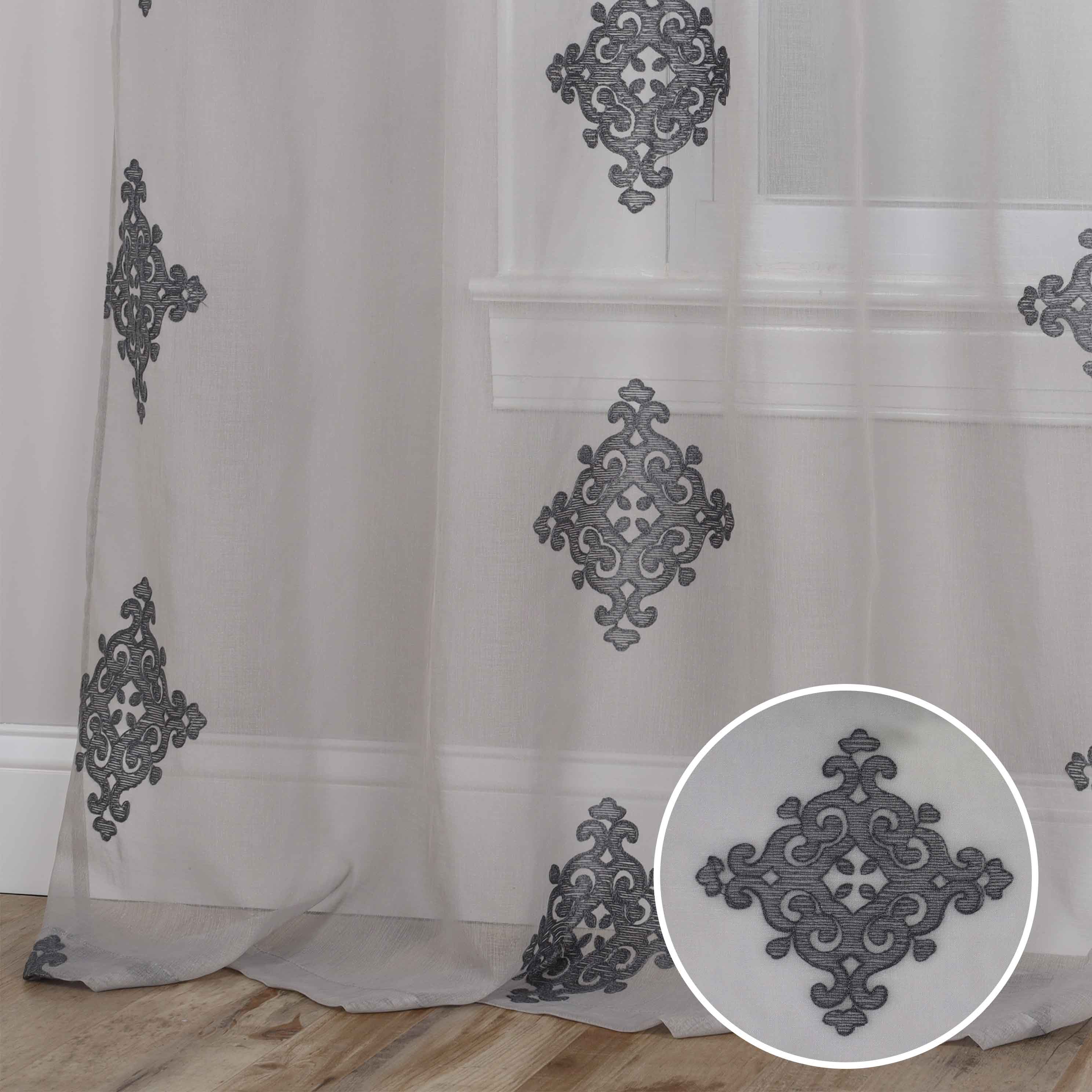Embroidered Damask Sheer Grommet Curtain Panel Set - Omnigoodsstore