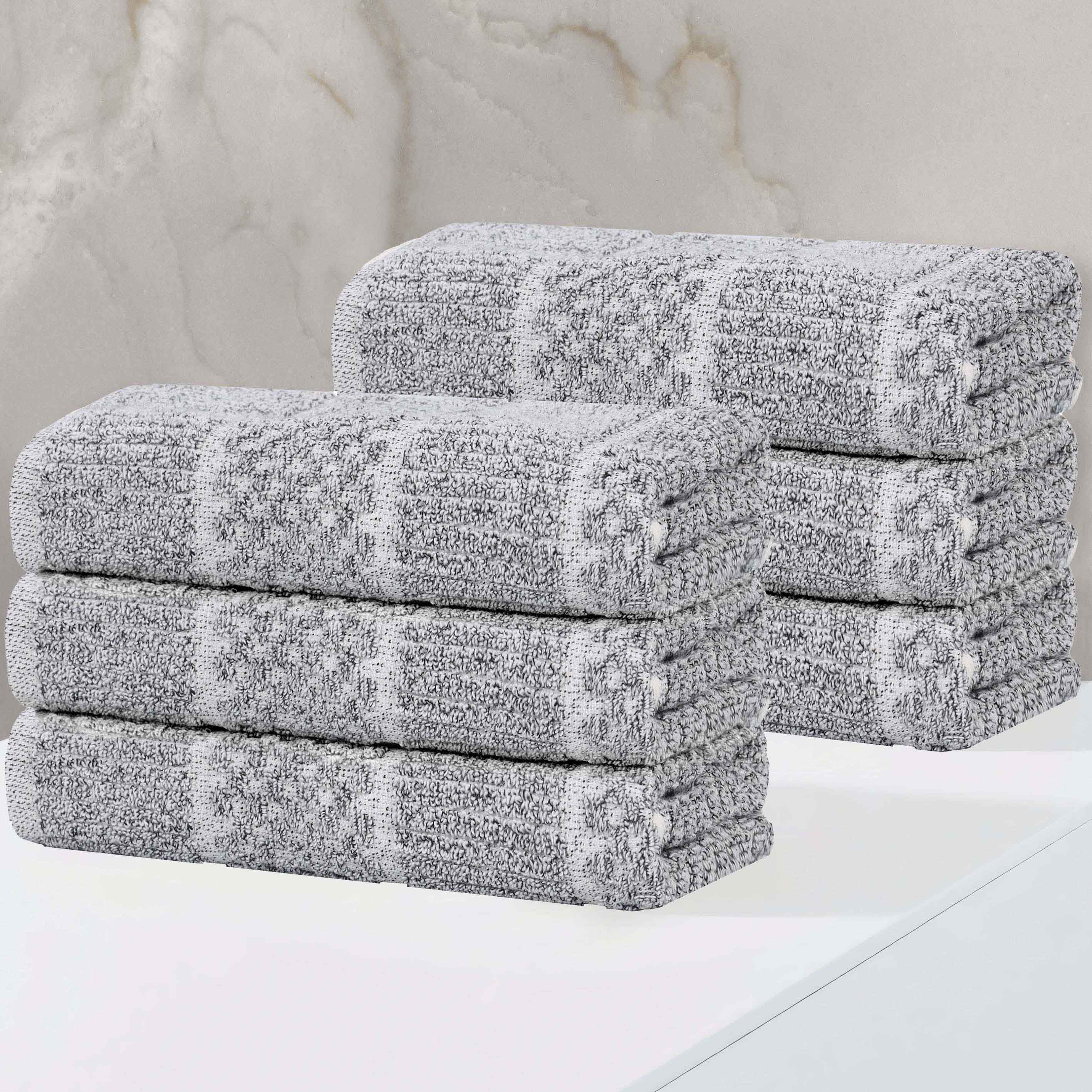Naples Cotton Blend Checkered and Ribbed Hand Towels, Set of 6 - Omnigoodsstore