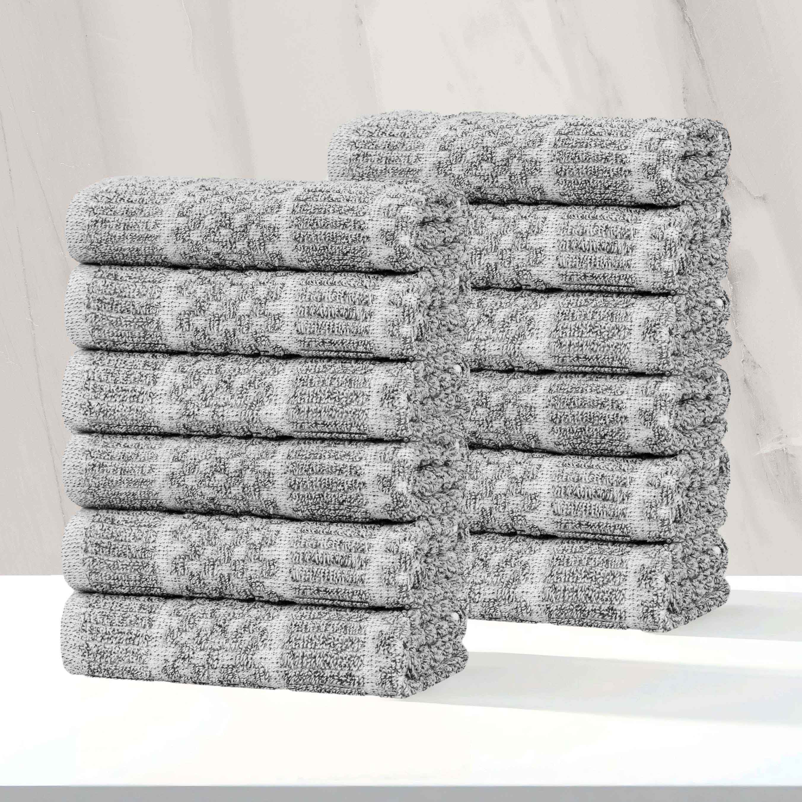 Naples Cotton Blend Checkered and Ribbed Face Towels, Set of 12 - Omnigoodsstore