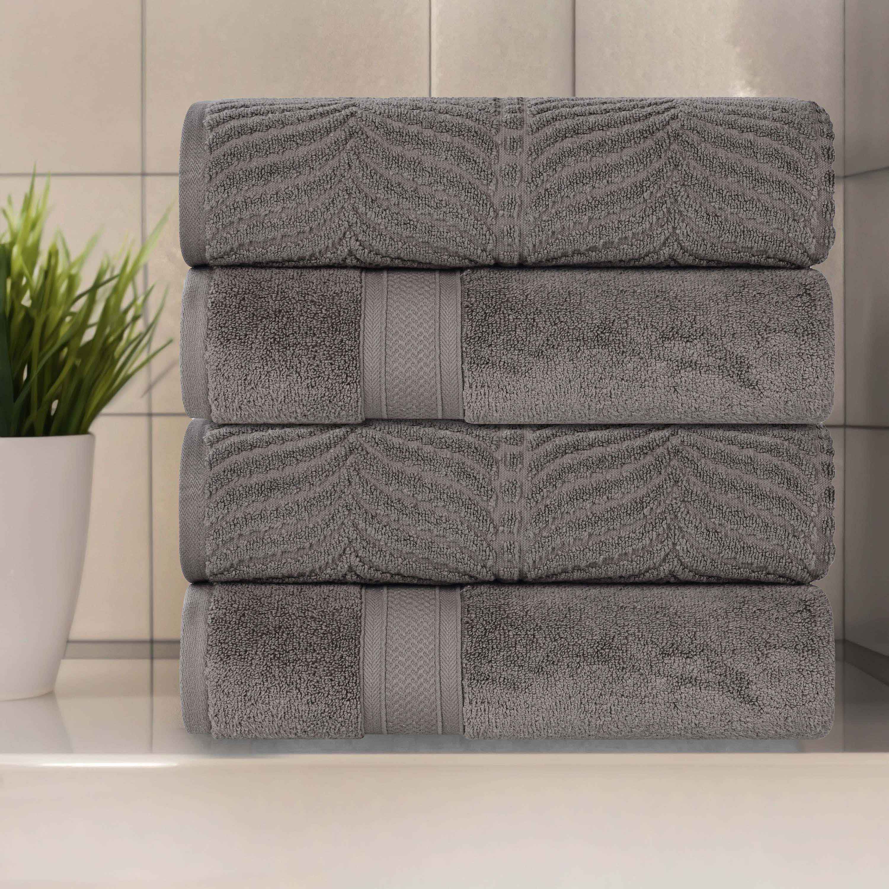 Zero Twist Cotton Solid & Jacquard Elegant Chevron Bath Towel Set of 4 - Omnigoodsstore