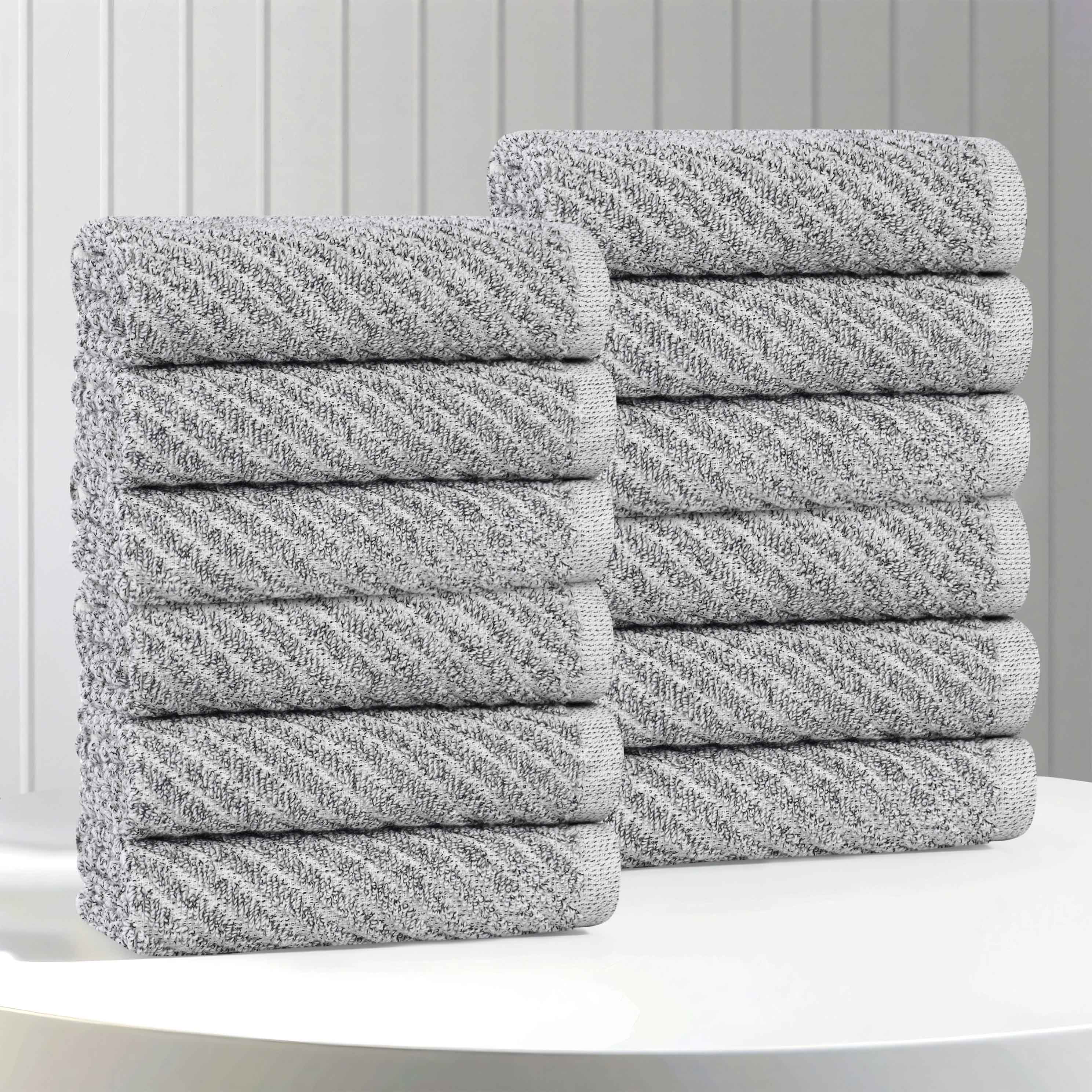 Amelia Cotton Blend Diagonal Stripes Face Towels, Set of 12 - Omnigoodsstore
