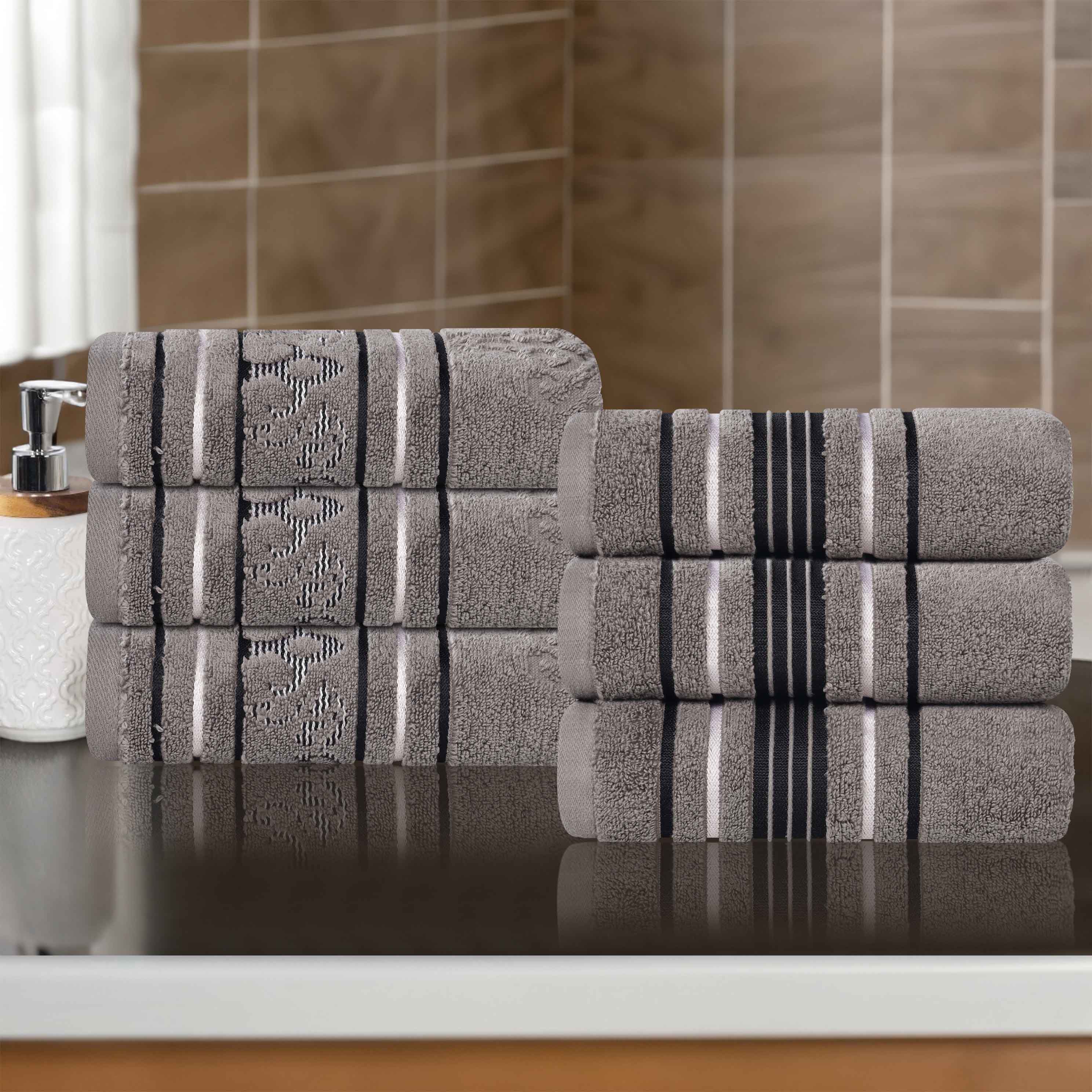 Sadie Zero Twist Cotton Solid and Jacquard Floral Hand Towel Set of 6 - Omnigoodsstore