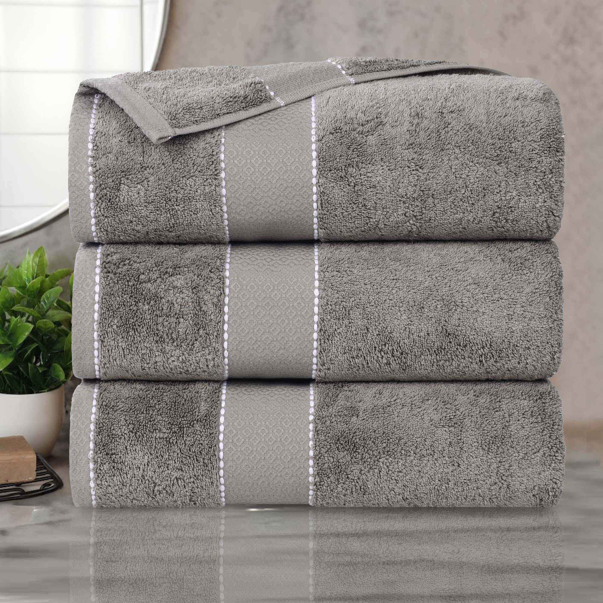 Niles Egypt Produced Giza Cotton Dobby Absorbent Bath Towel Set of 3 - Omnigoodsstore