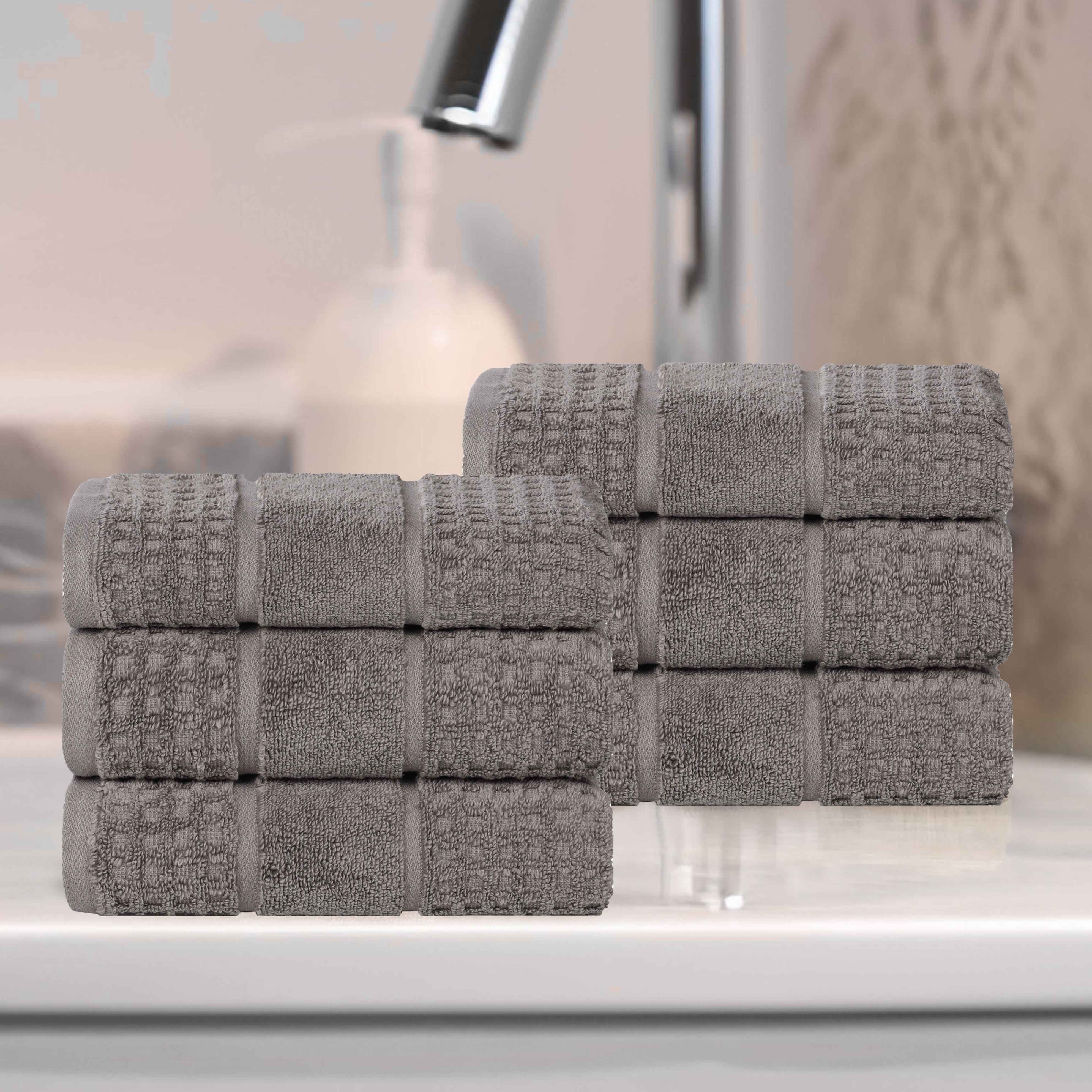 Zero Twist Cotton Waffle Honeycomb Soft Absorbent Hand Towel Set of 6 - Omnigoodsstore