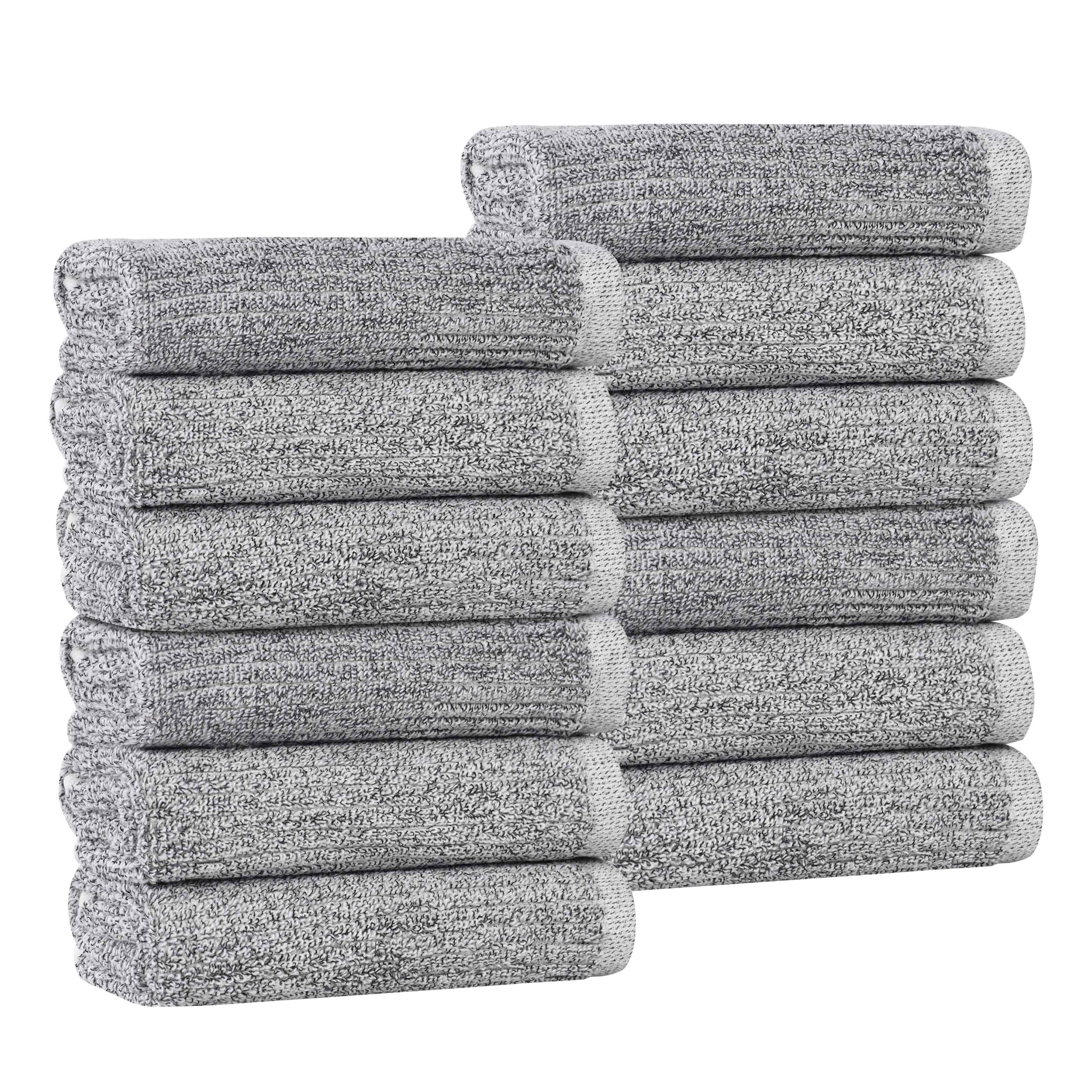 Destin Cotton Blend Solid Ribbed Face Towels Washcloths, Set of 12 - Omnigoodsstore