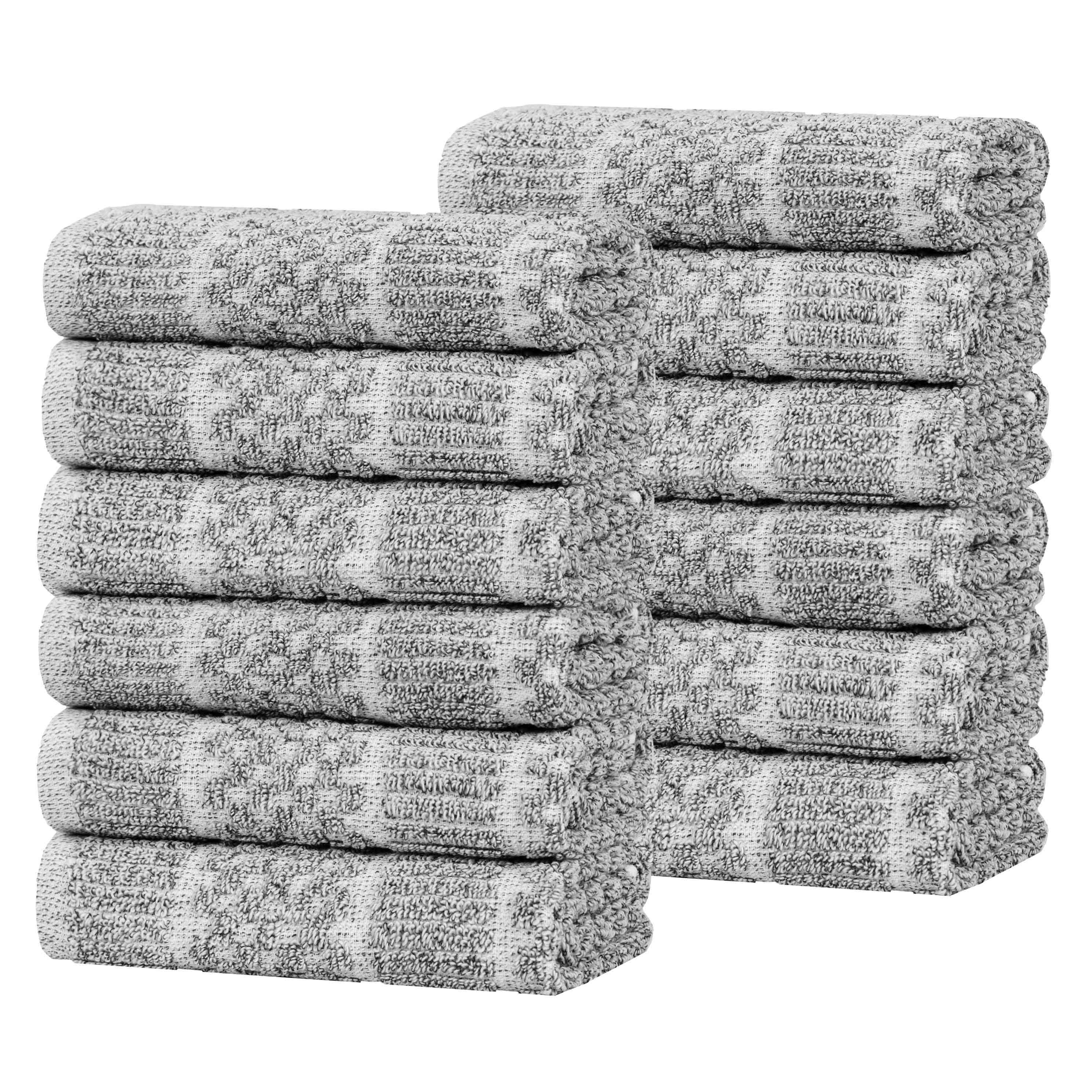 Naples Cotton Blend Checkered and Ribbed Face Towels, Set of 12 - Omnigoodsstore