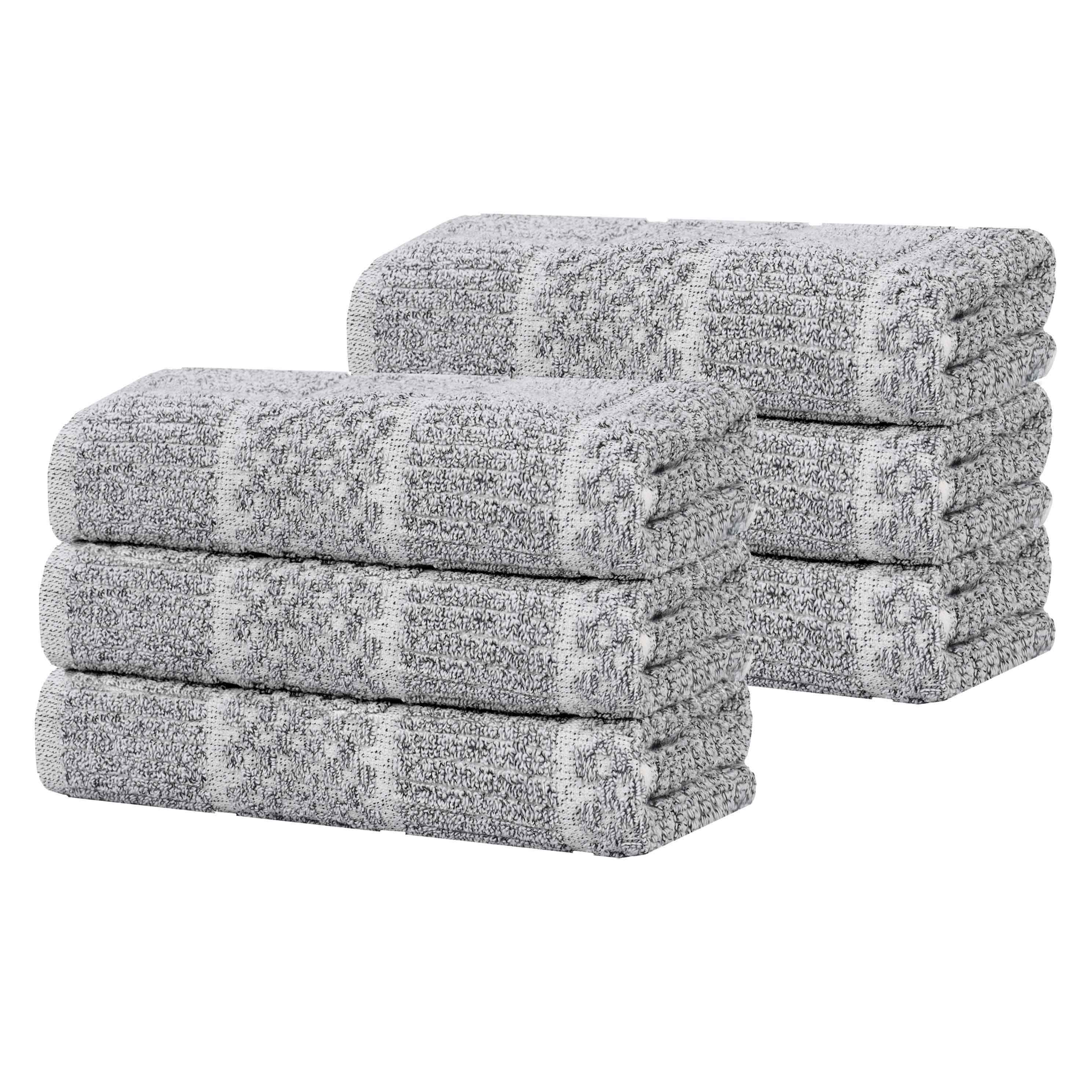 Naples Cotton Blend Checkered and Ribbed Hand Towels, Set of 6 - Omnigoodsstore