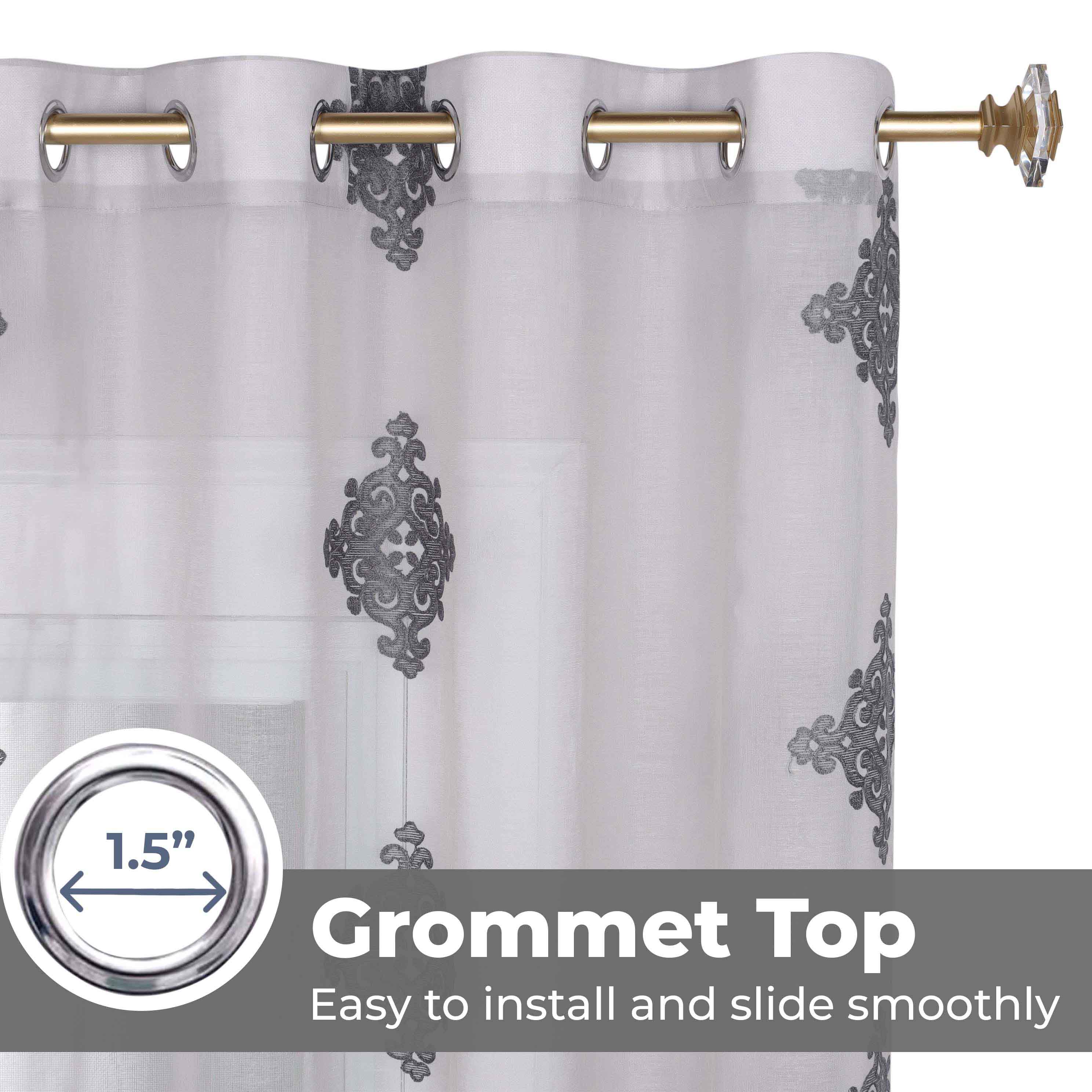 Embroidered Damask Sheer Grommet Curtain Panel Set - Omnigoodsstore
