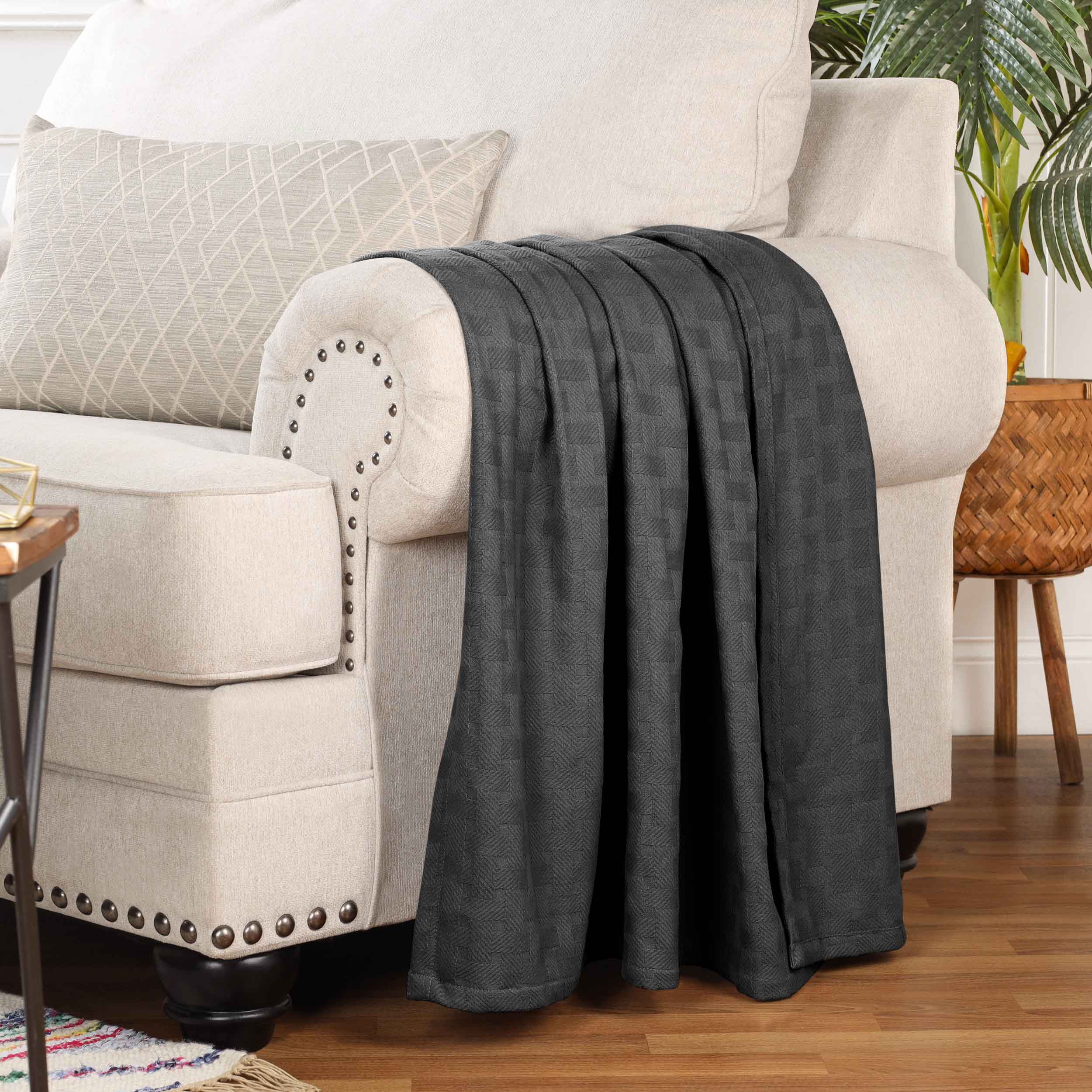 Basketweave All Season Cotton Bed Blanket & Sofa Throw - Omnigoodsstore