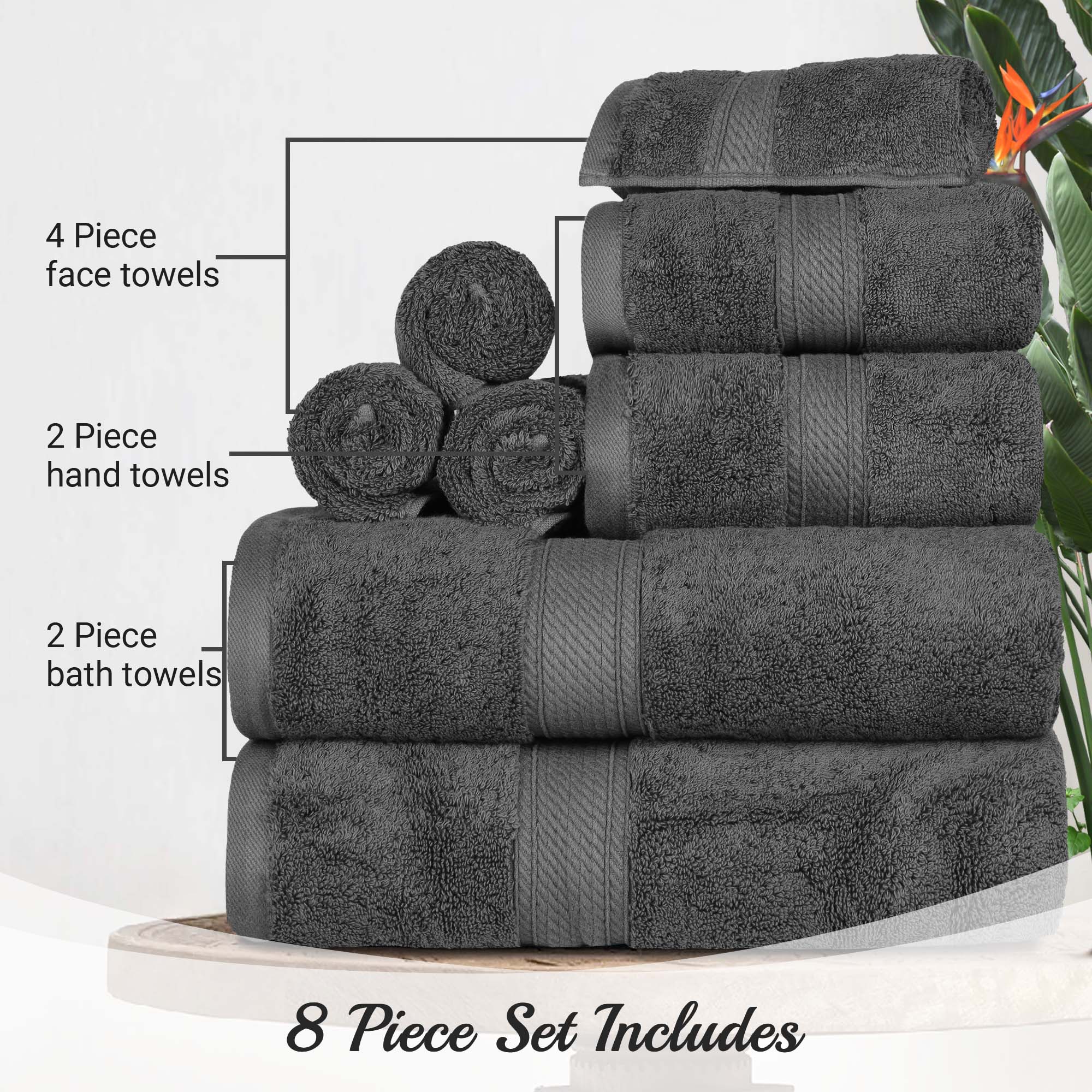 Egyptian Cotton Pile Plush Heavyweight Luxury Soft 8-Piece Towel Set - Omnigoodsstore
