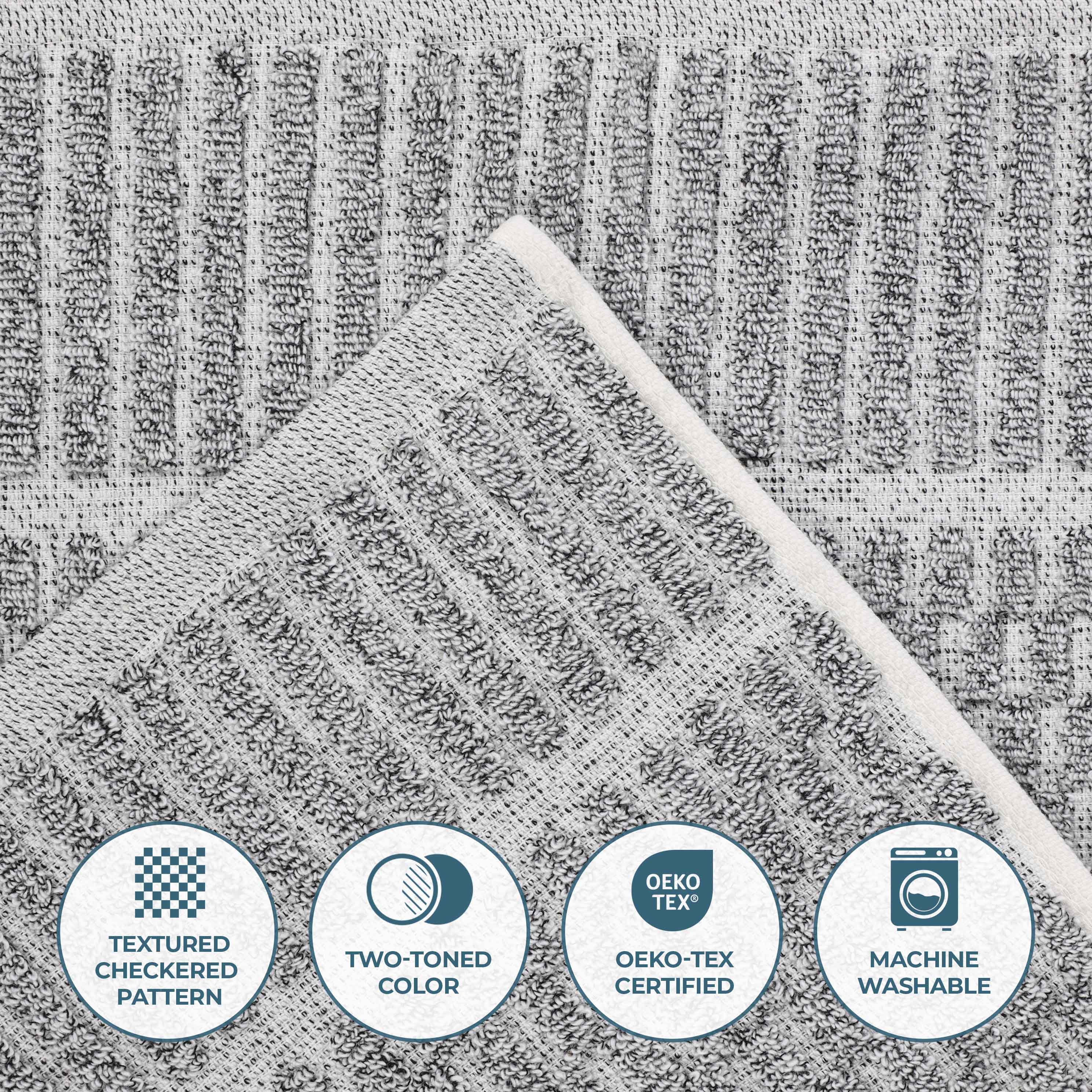 Juno Cotton Blend Medium Weight Checkered Border Face Towel Set of 12 - Omnigoodsstore