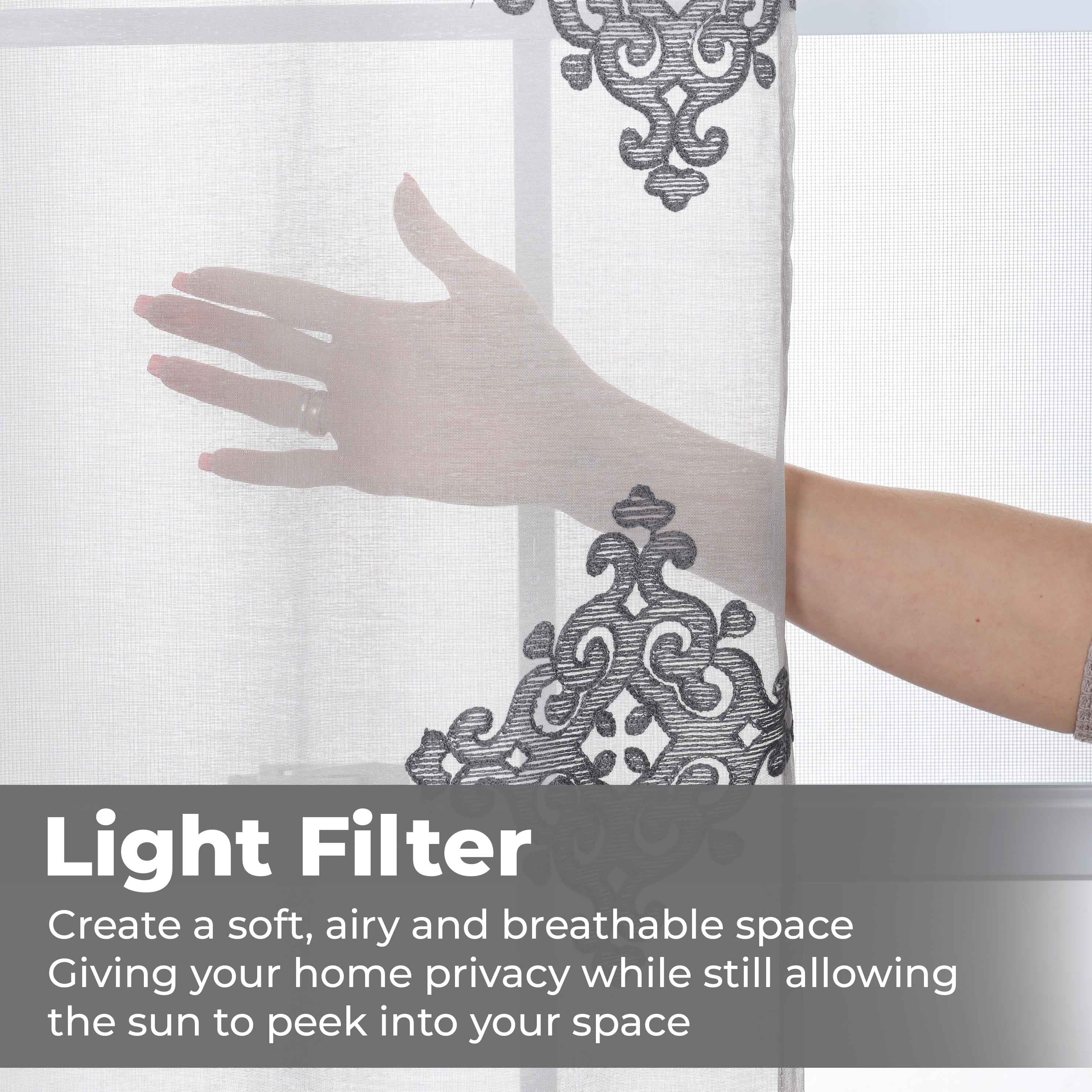 Embroidered Damask Sheer Grommet Curtain Panel Set - Omnigoodsstore