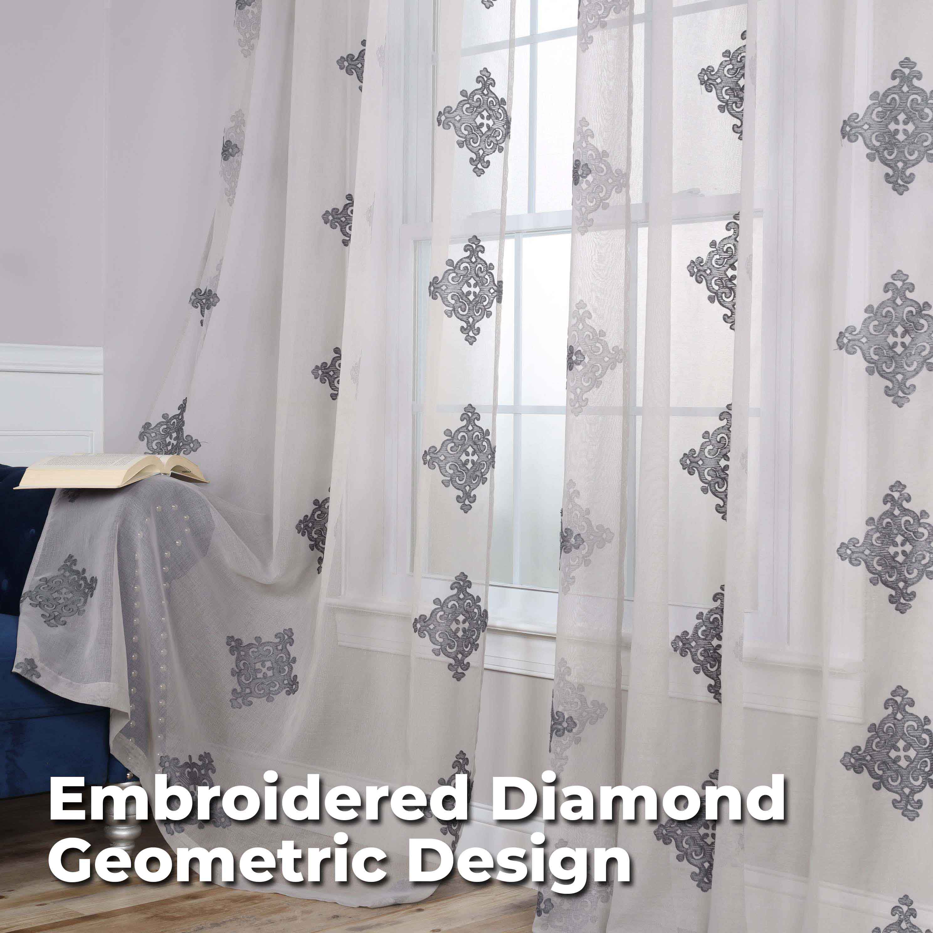 Embroidered Damask Sheer Grommet Curtain Panel Set - Omnigoodsstore