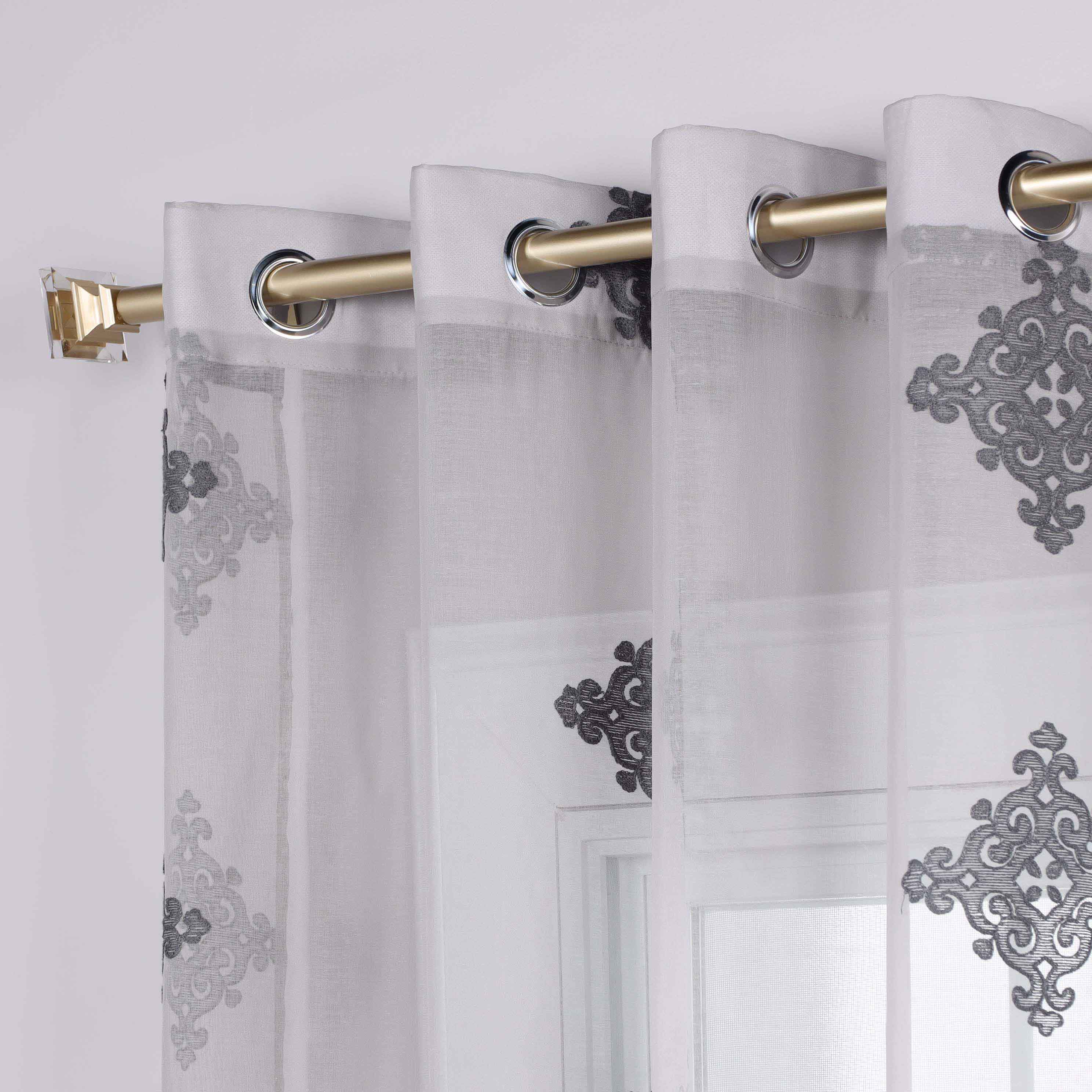 Embroidered Damask Sheer Grommet Curtain Panel Set - Omnigoodsstore