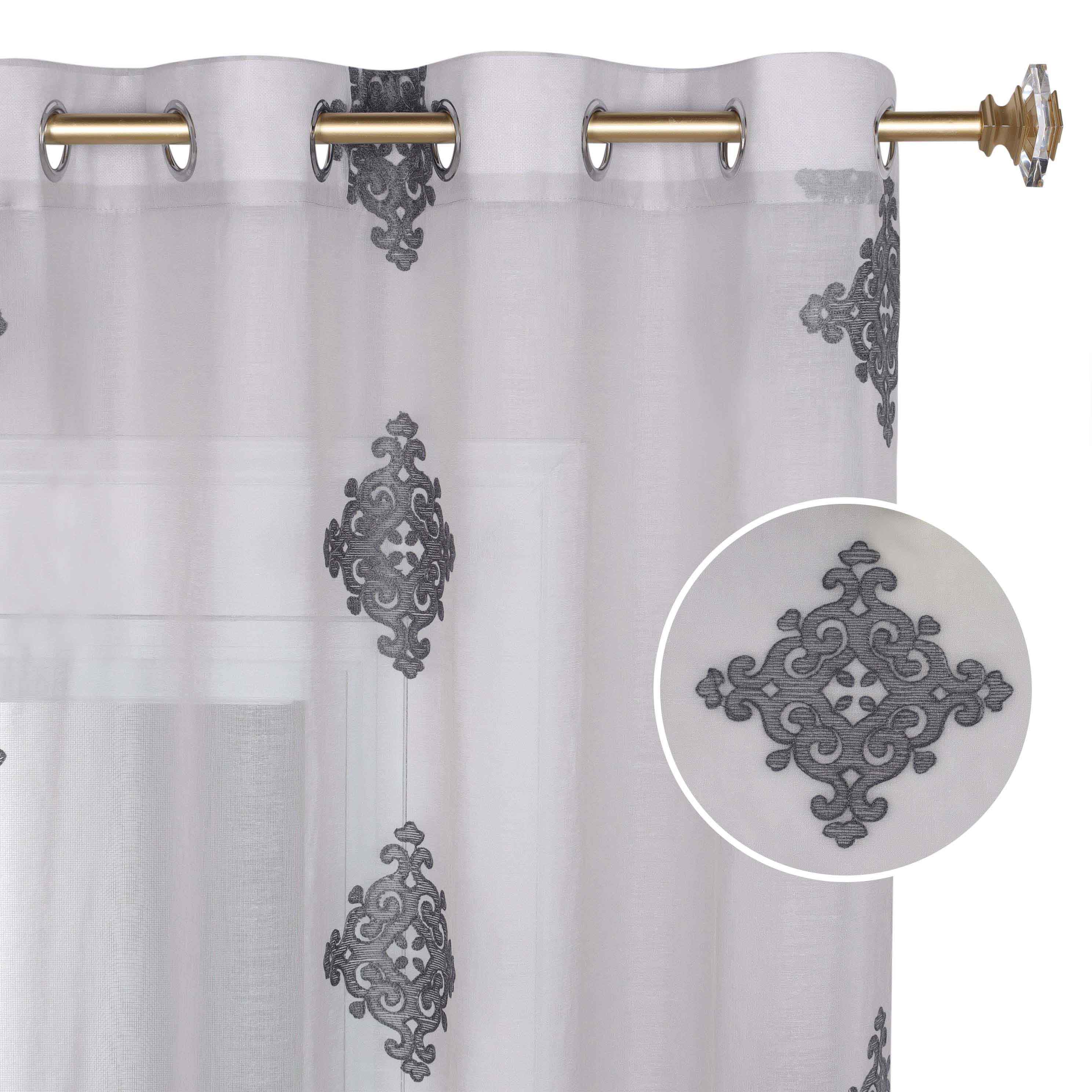 Embroidered Damask Sheer Grommet Curtain Panel Set - Omnigoodsstore