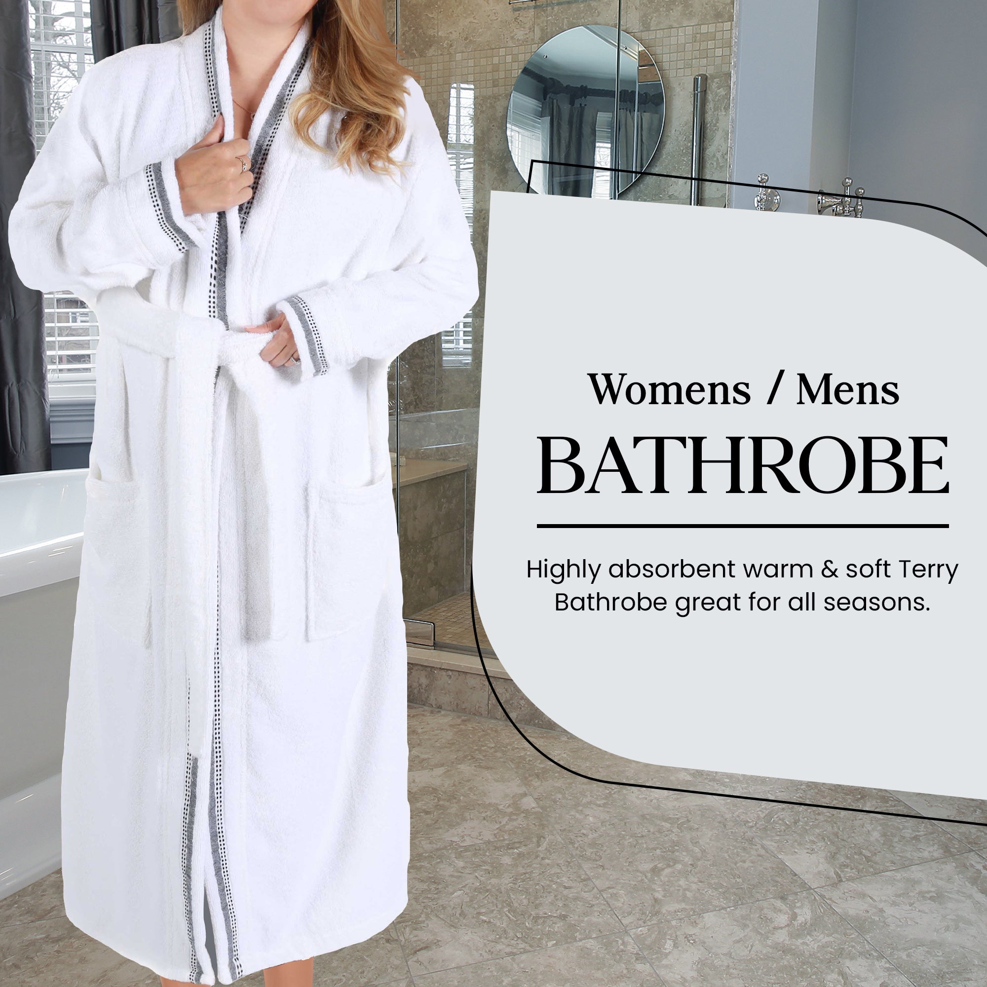 Tinsel Unisex Cotton Terry Kimono Bathrobe with Embroidery - Omnigoodsstore