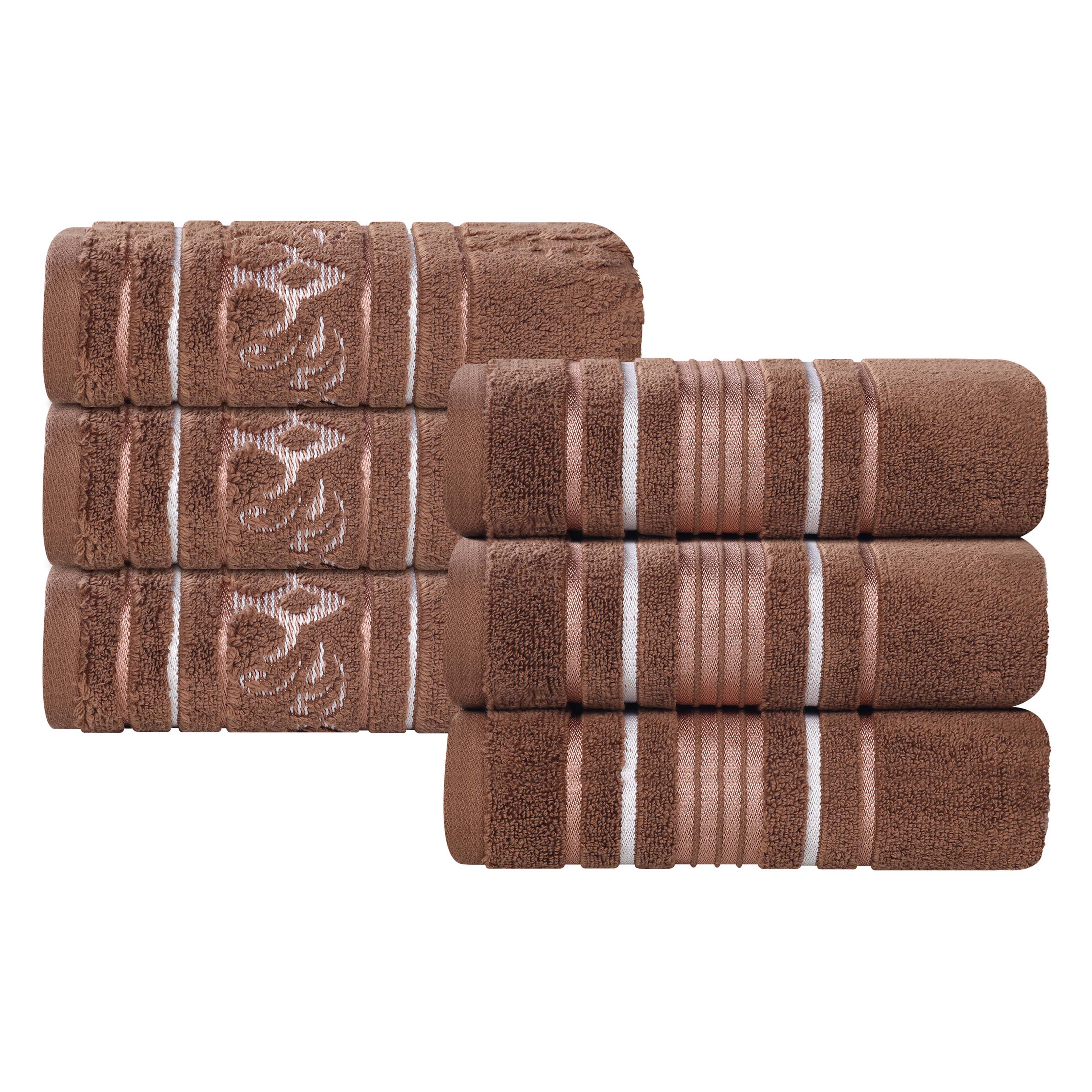 Sadie Zero Twist Cotton Solid and Jacquard Floral Hand Towel Set of 6 - Omnigoodsstore