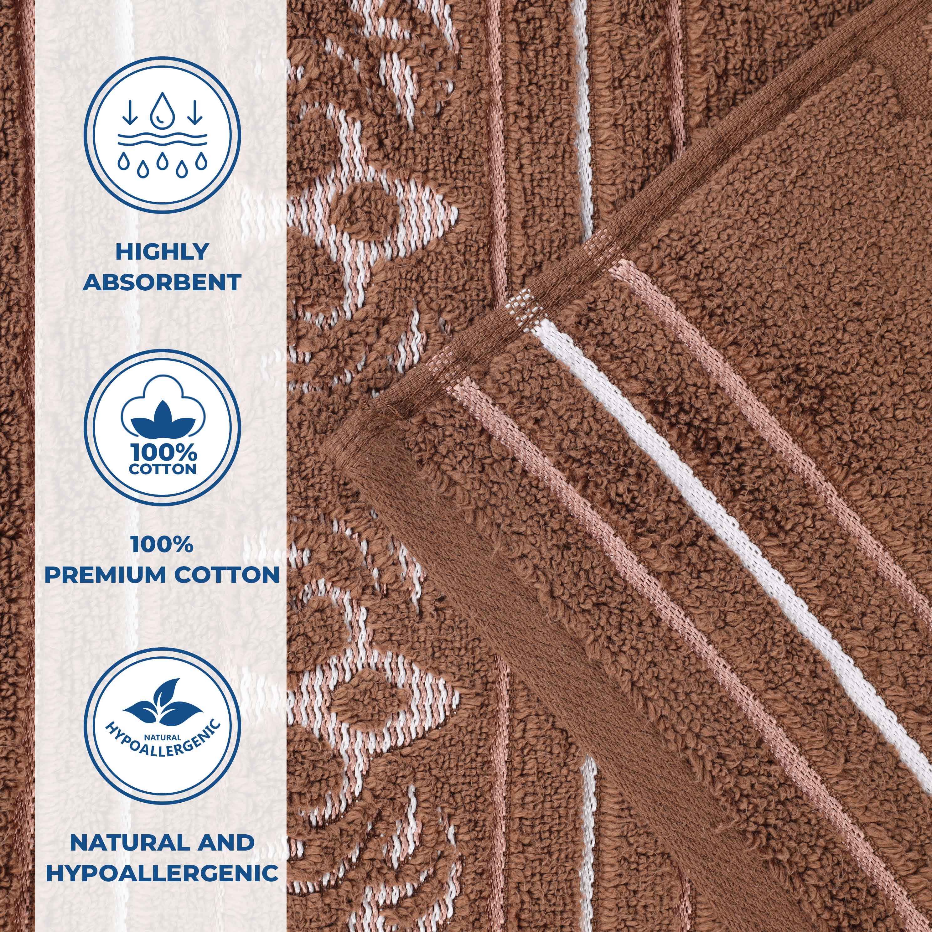 Sadie Zero Twist Cotton Solid and Jacquard Floral Hand Towel Set of 6 - Omnigoodsstore