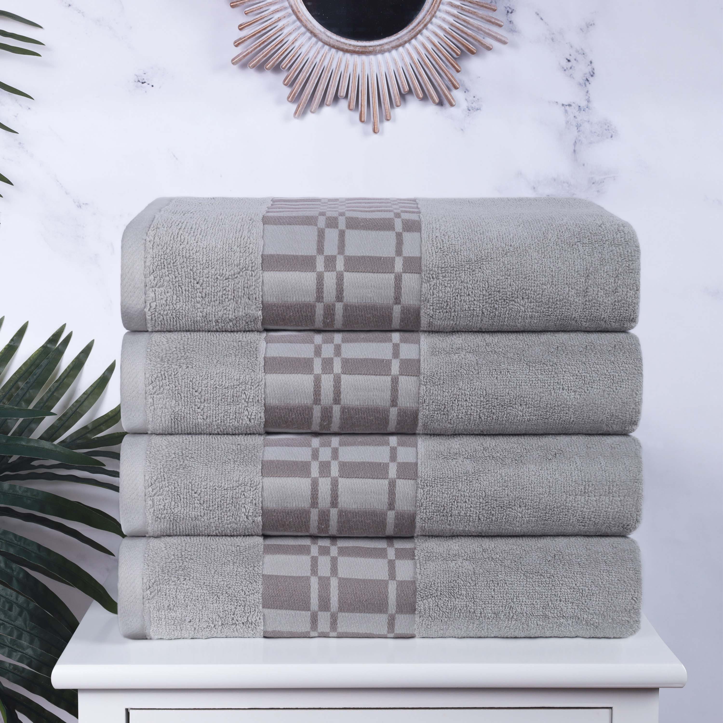 Larissa Cotton Geometric Embroidered Border Bath Towels, Set of 4 - Omnigoodsstore