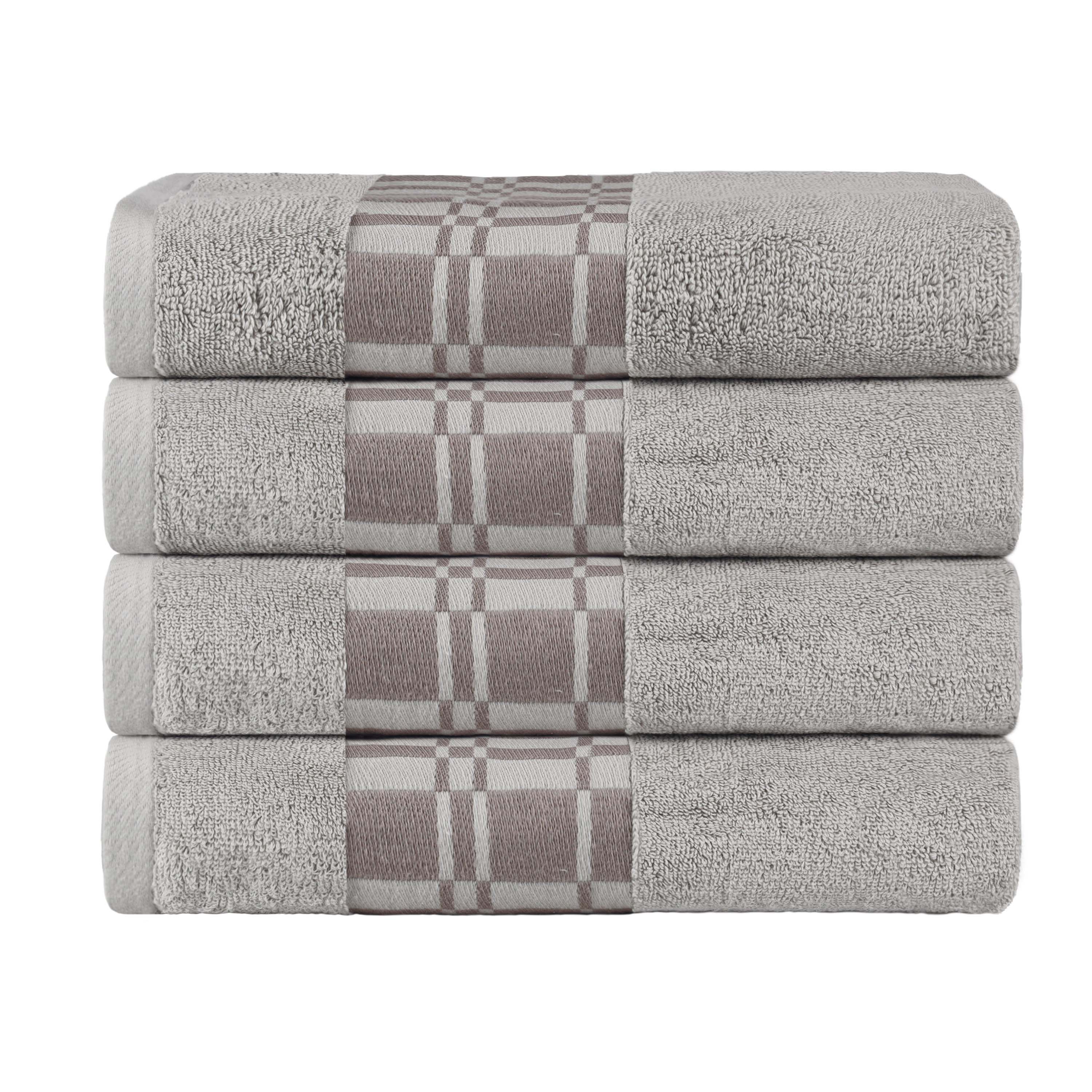 Larissa Cotton Geometric Embroidered Border Bath Towels, Set of 4 - Omnigoodsstore