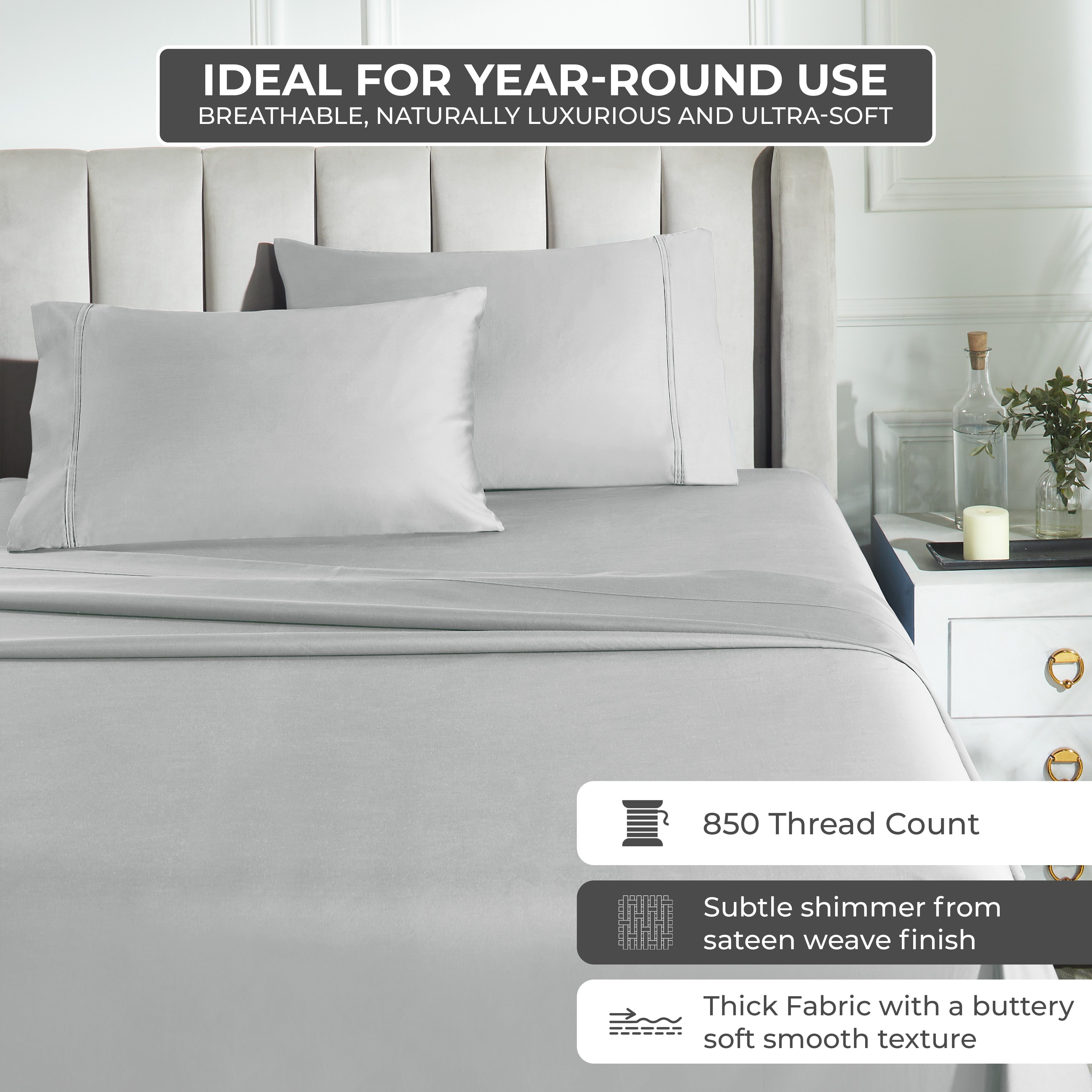 850 Thread Count Cotton Solid Bed Sheet Set - Omnigoodsstore