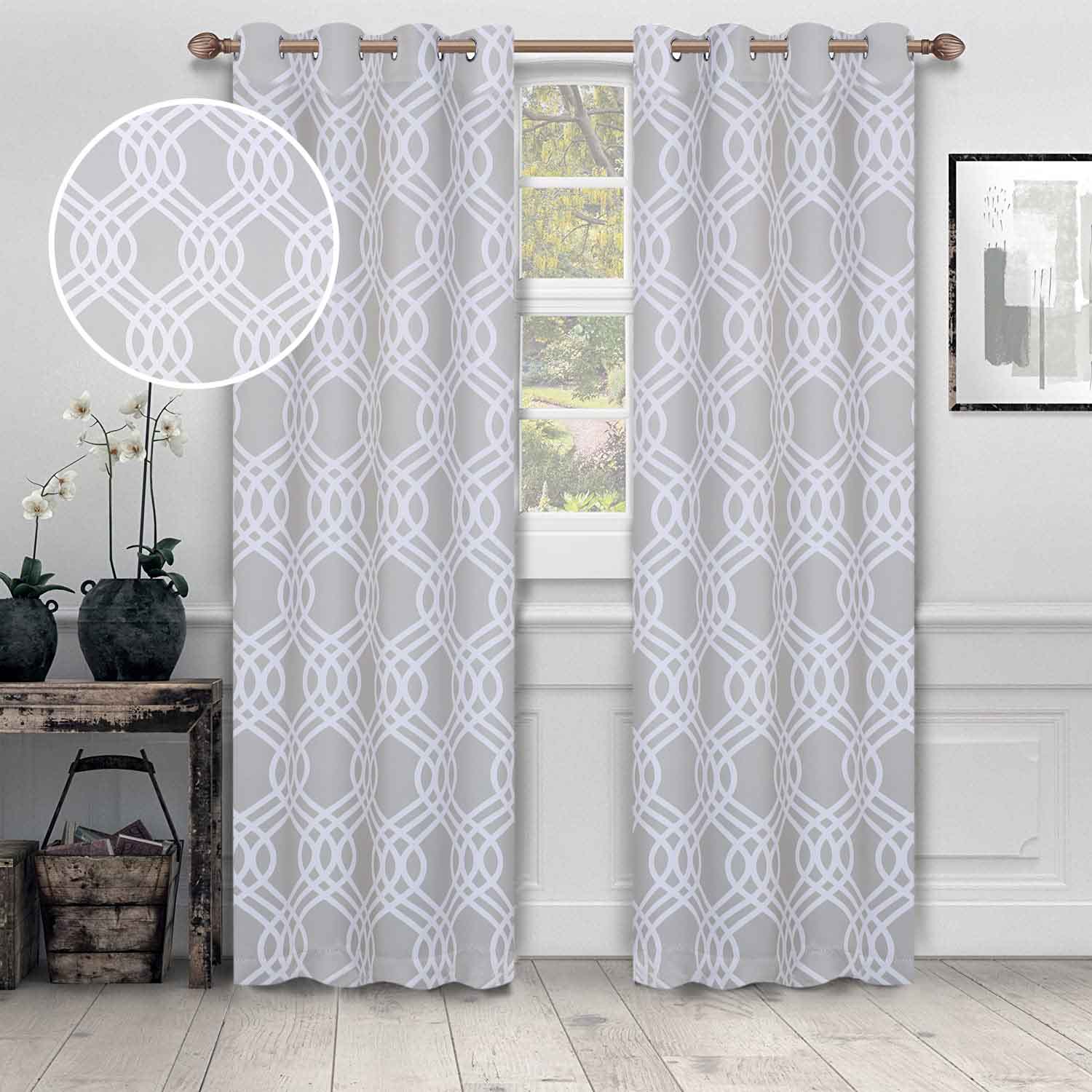 Ribbon Trellis Washable Room Darkening Blackout Curtain Panel Set - Omnigoodsstore