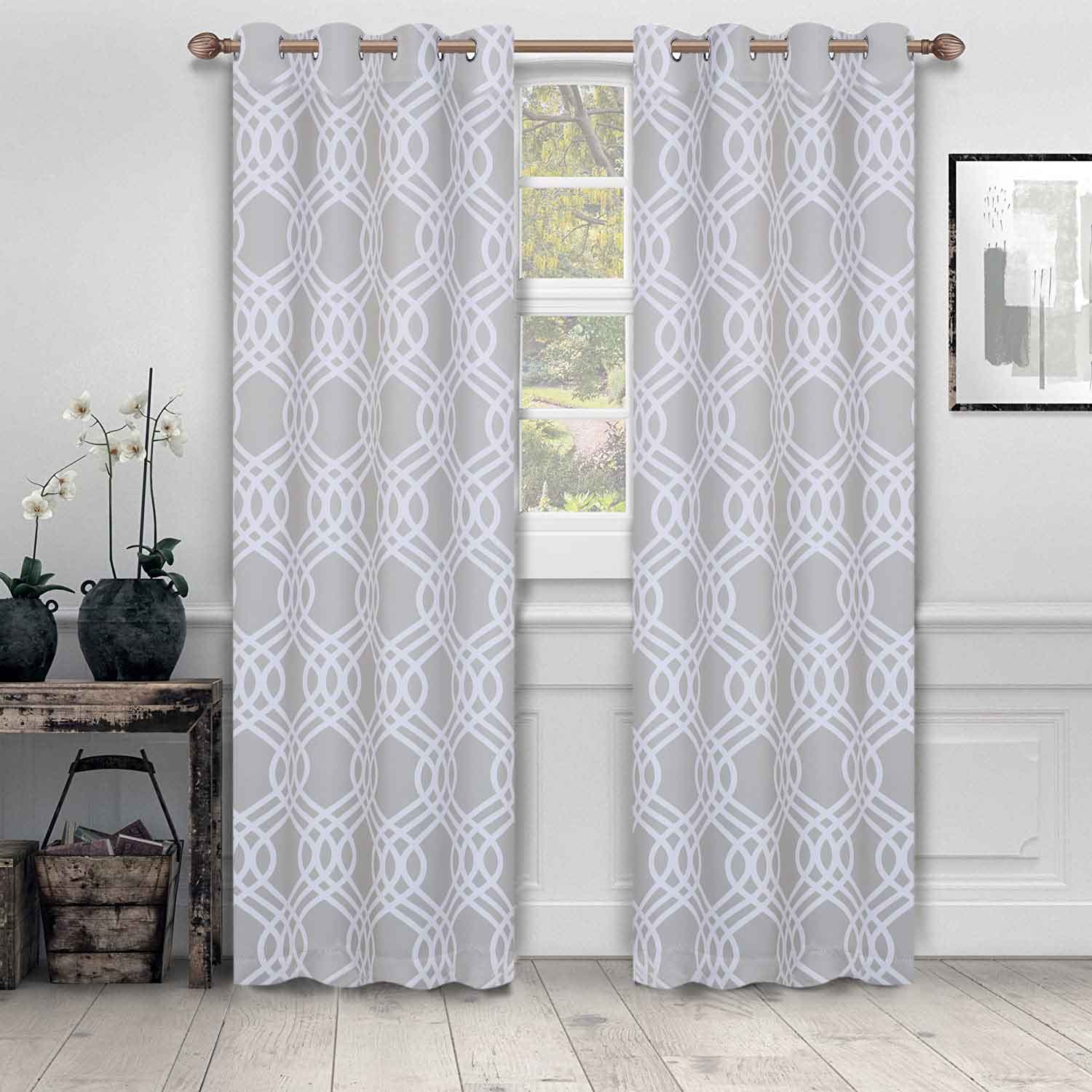 Ribbon Trellis Washable Room Darkening Blackout Curtain Panel Set - Omnigoodsstore