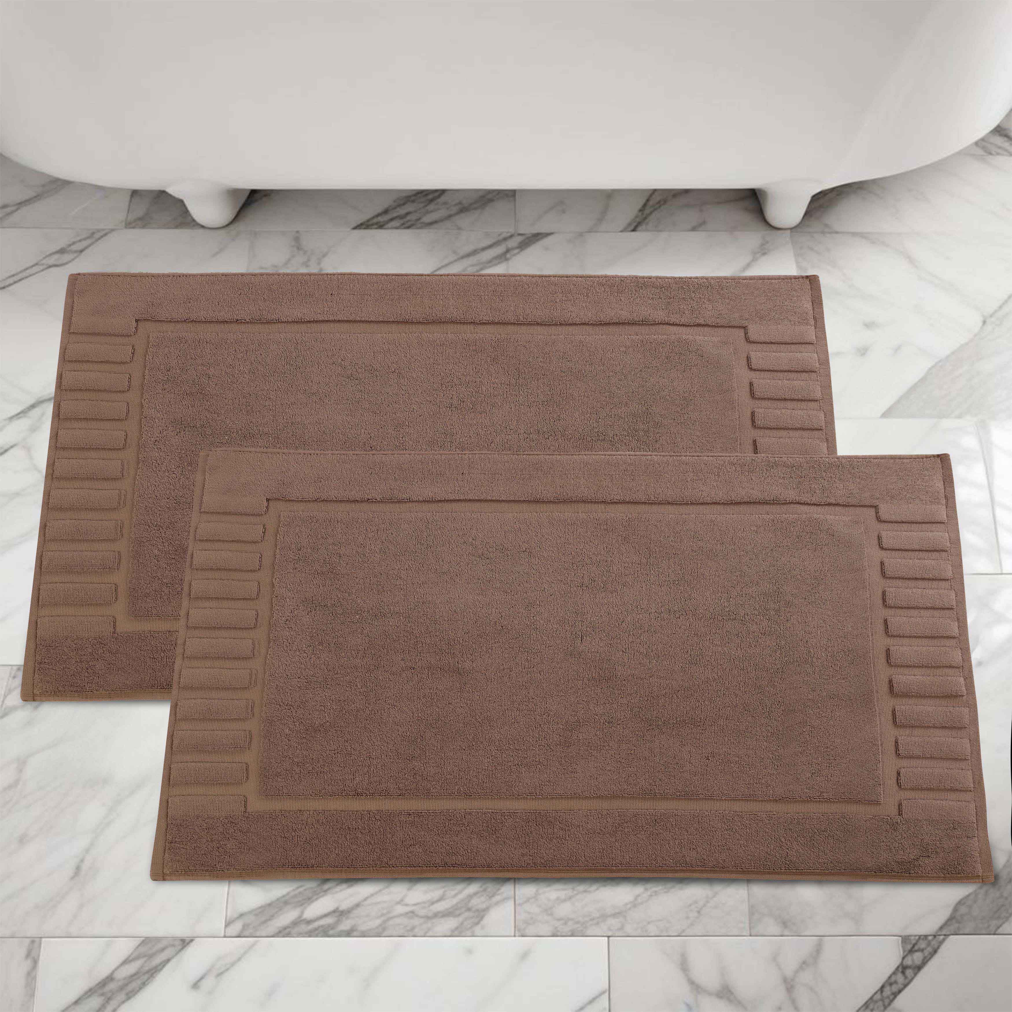 Leo Cotton Solid Modern Geometric Border Absorbent Bath Mat, Set of 2 - Omnigoodsstore