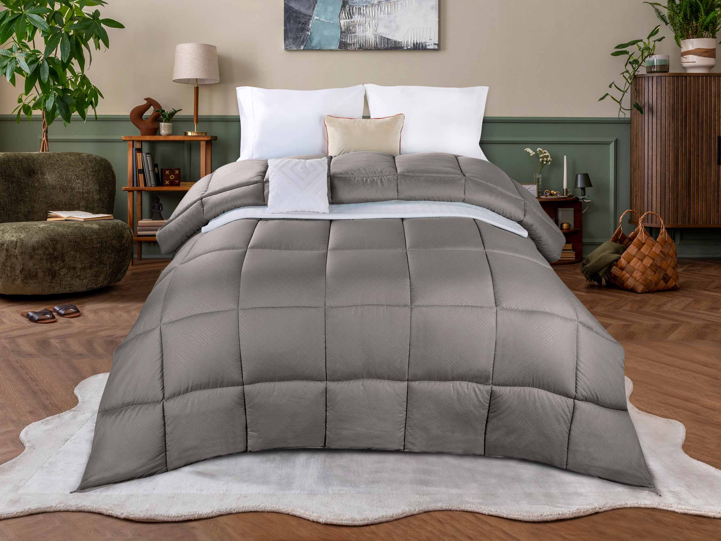 Basketweave Plush Monochrome Down Alternative Comforter - Omnigoodsstore