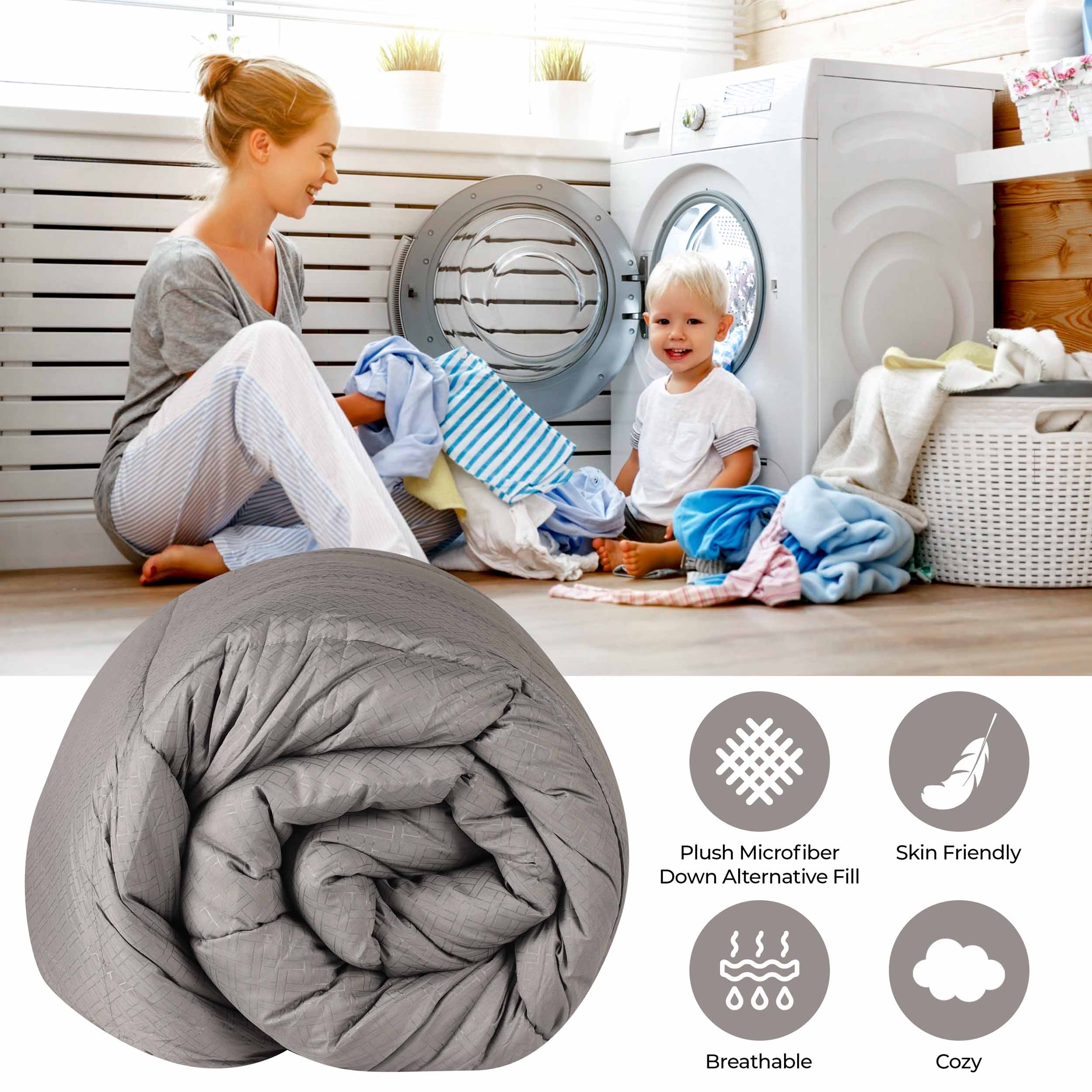 Basketweave Plush Monochrome Down Alternative Comforter - Omnigoodsstore