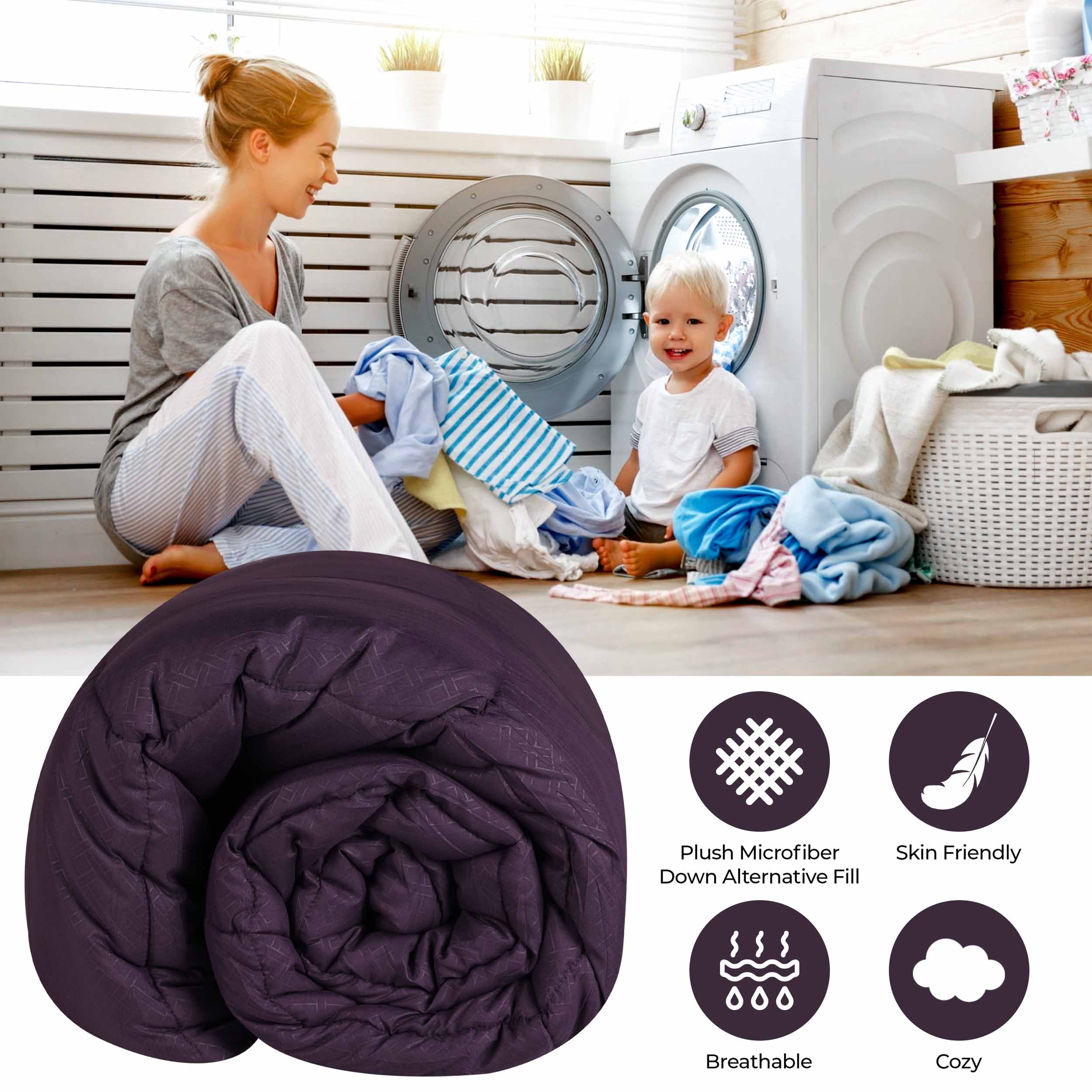 Basketweave Plush Monochrome Down Alternative Comforter - Omnigoodsstore