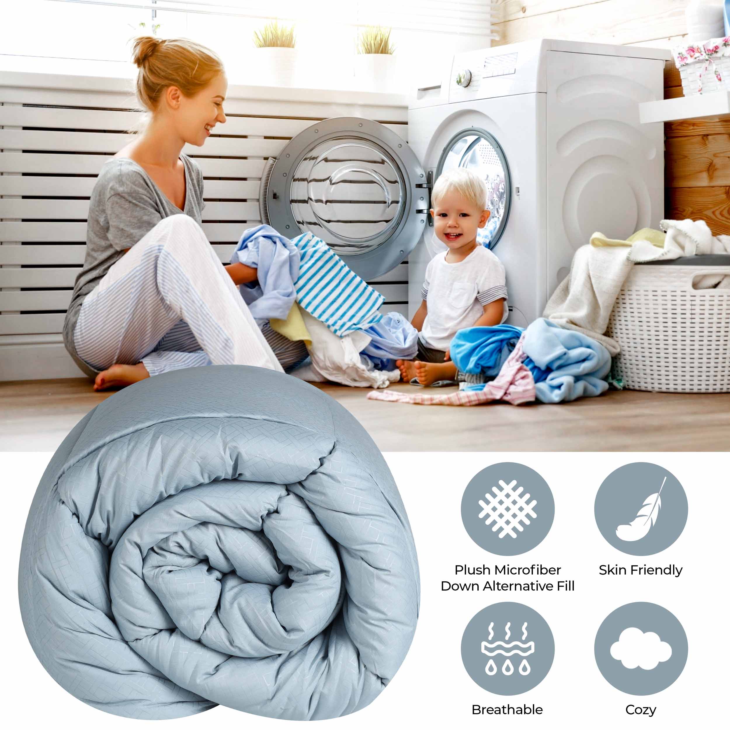 Basketweave Plush Monochrome Down Alternative Comforter - Omnigoodsstore