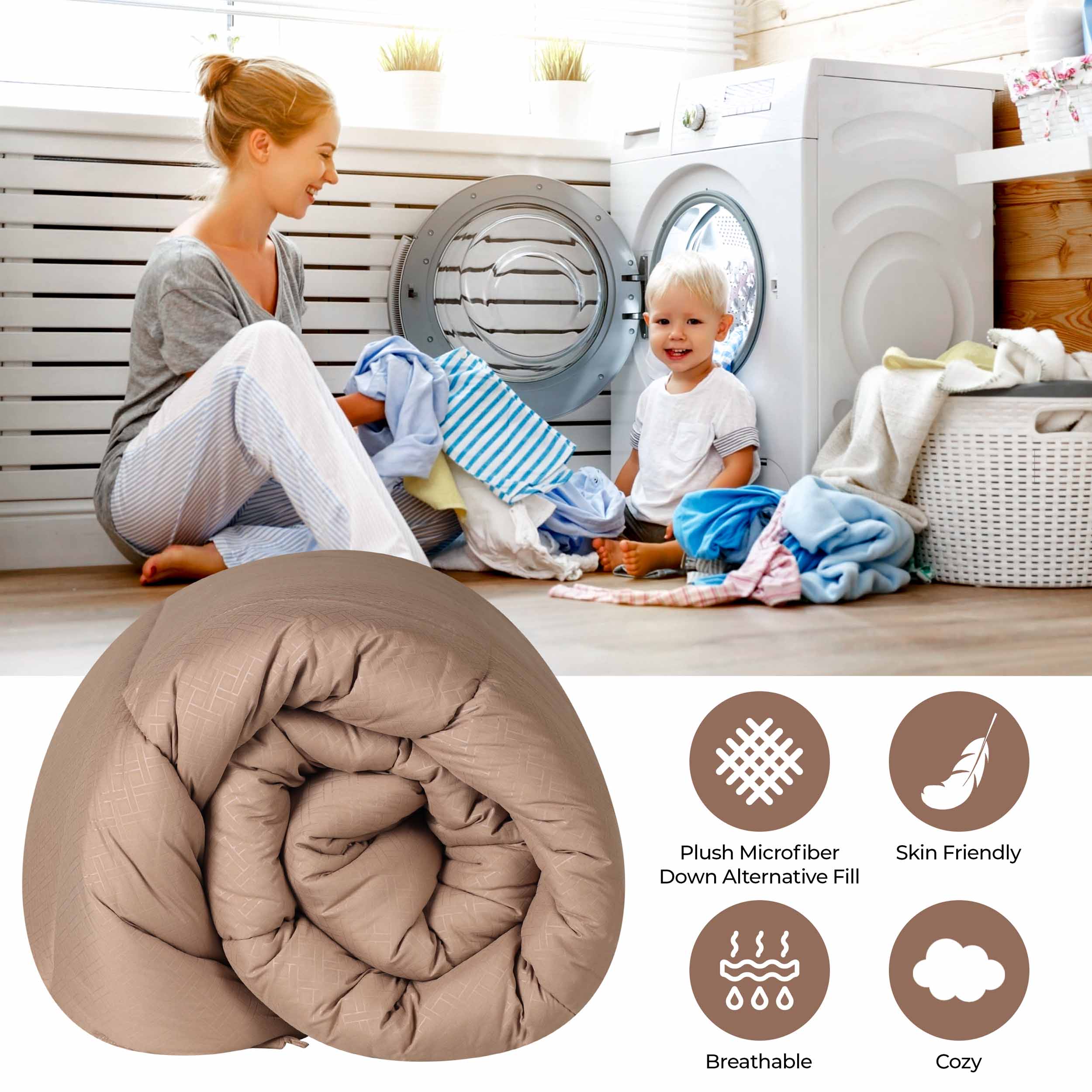 Basketweave Plush Monochrome Down Alternative Comforter - Omnigoodsstore