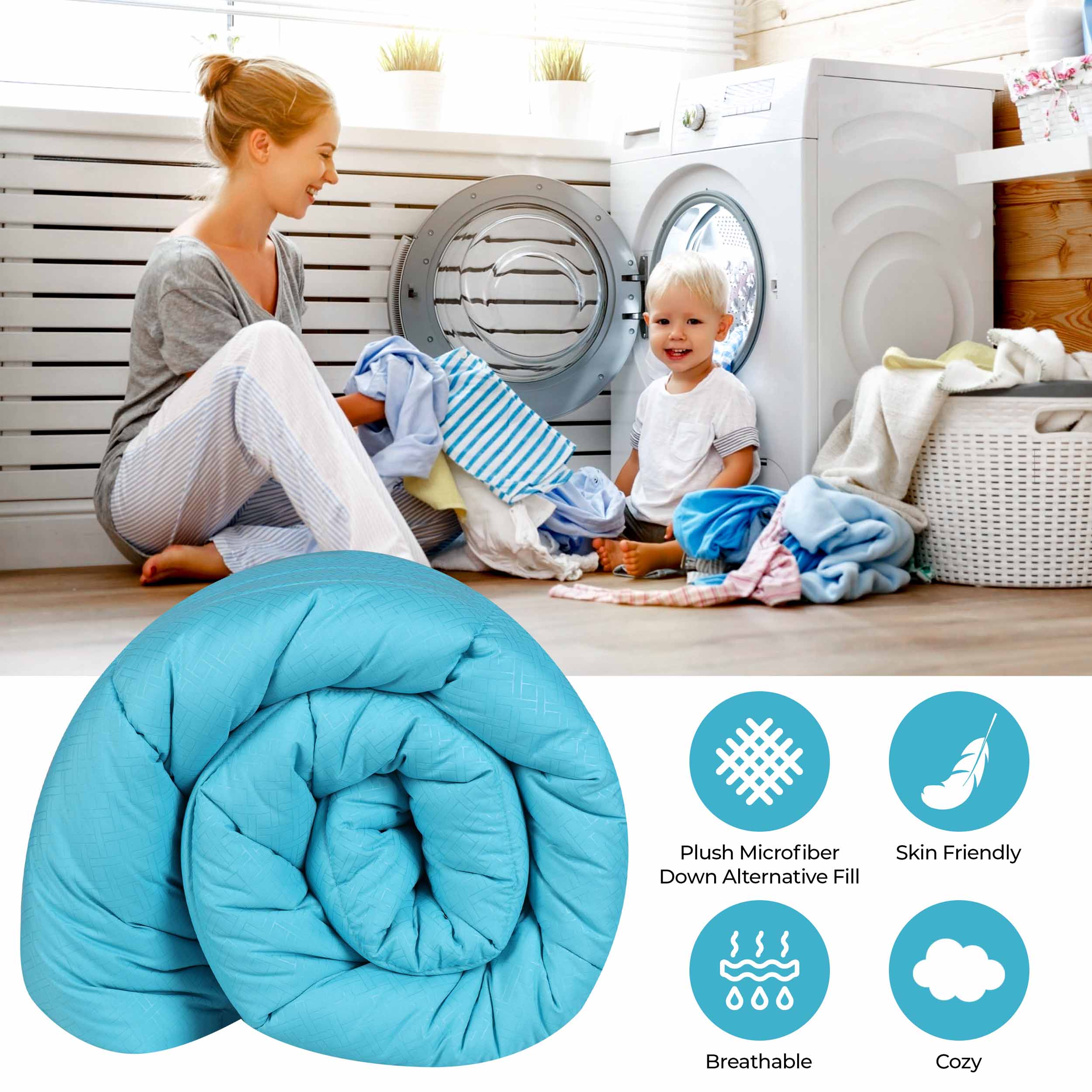 Basketweave Plush Monochrome Down Alternative Comforter - Omnigoodsstore