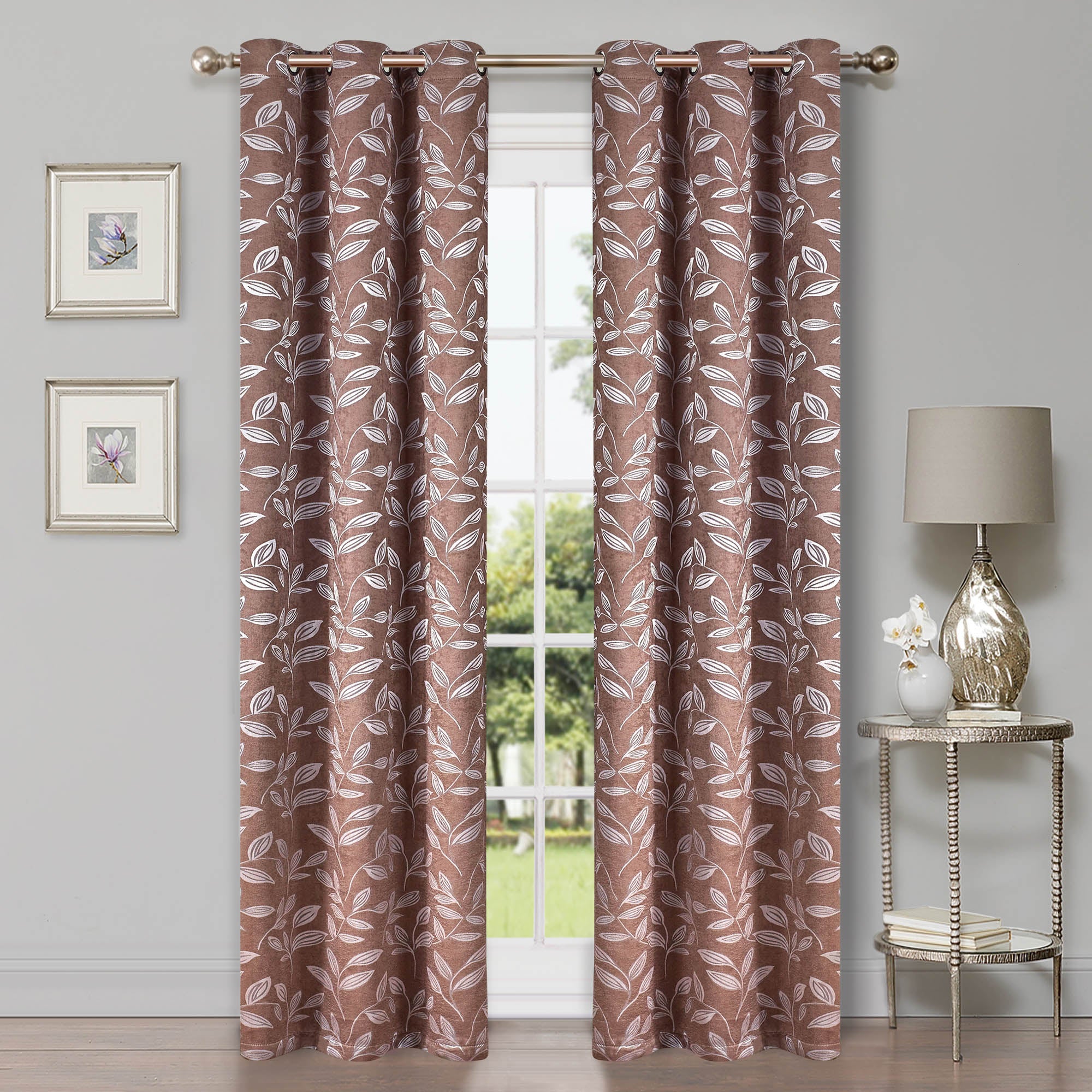 Leaves Machine Washable Room Darkening Blackout Curtains, Set of 2 - Omnigoodsstore