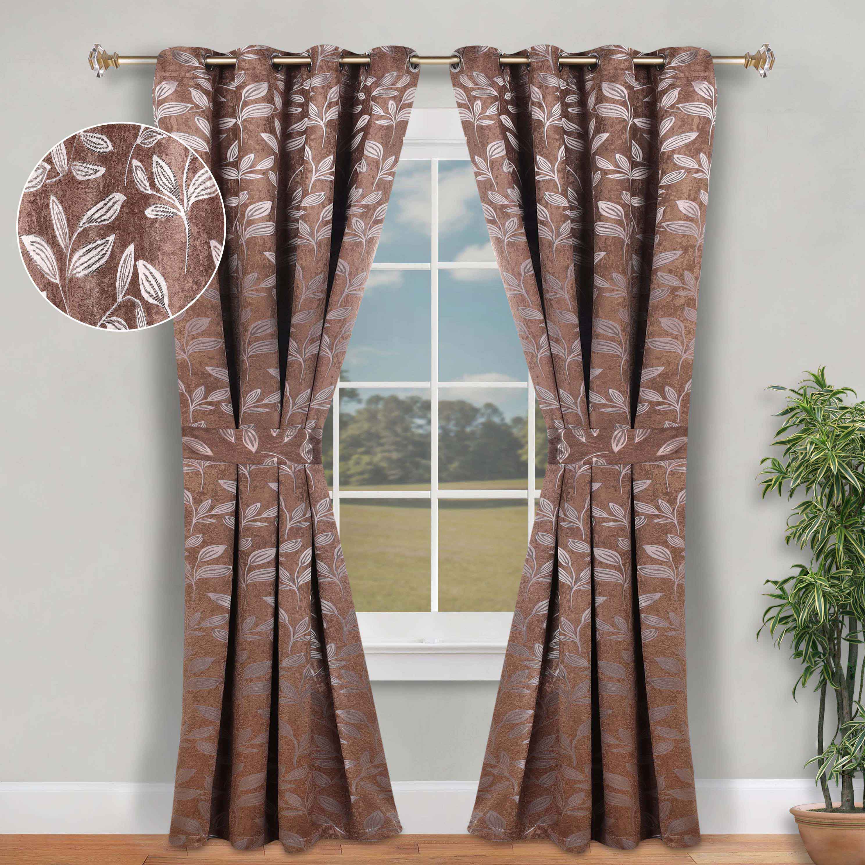 Leaves Machine Room Darkening Blackout Curtains, Set of 2 - Omnigoodsstore